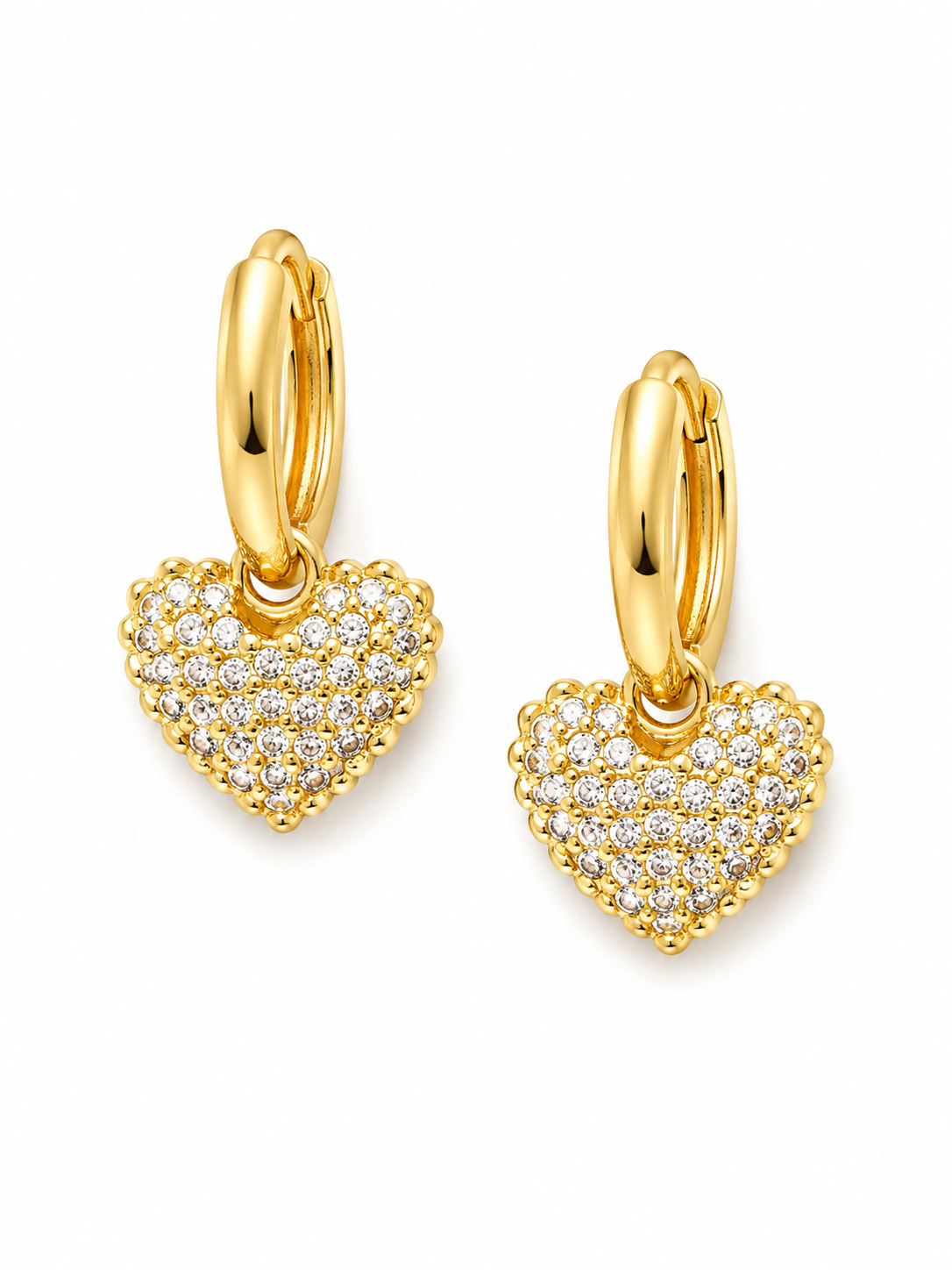 Darling Drop Earrings – Gold Plated Heart Zircon Drops for Women – Pabeena