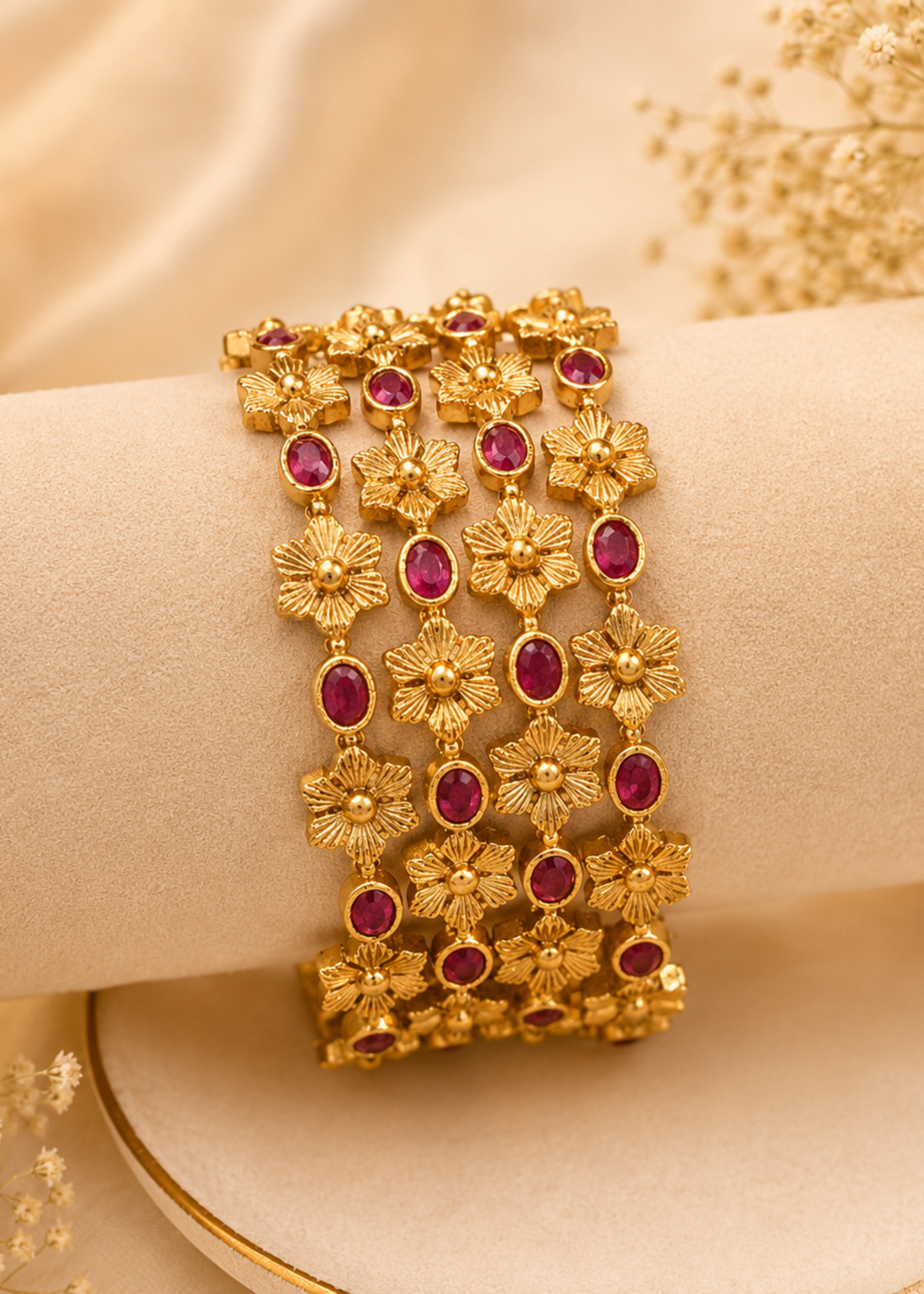 Ruby Blossom Heritage Bangles - Pabeena