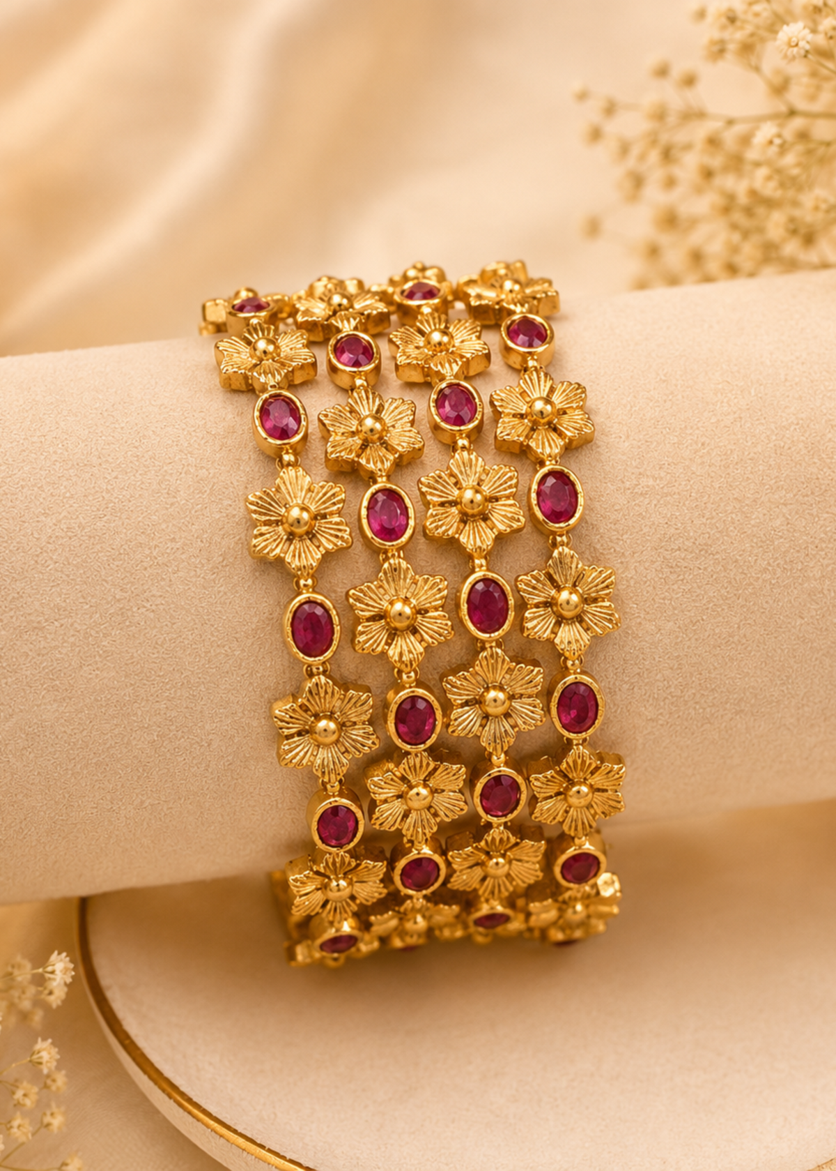 Ruby Blossom Heritage Bangles - Pabeena
