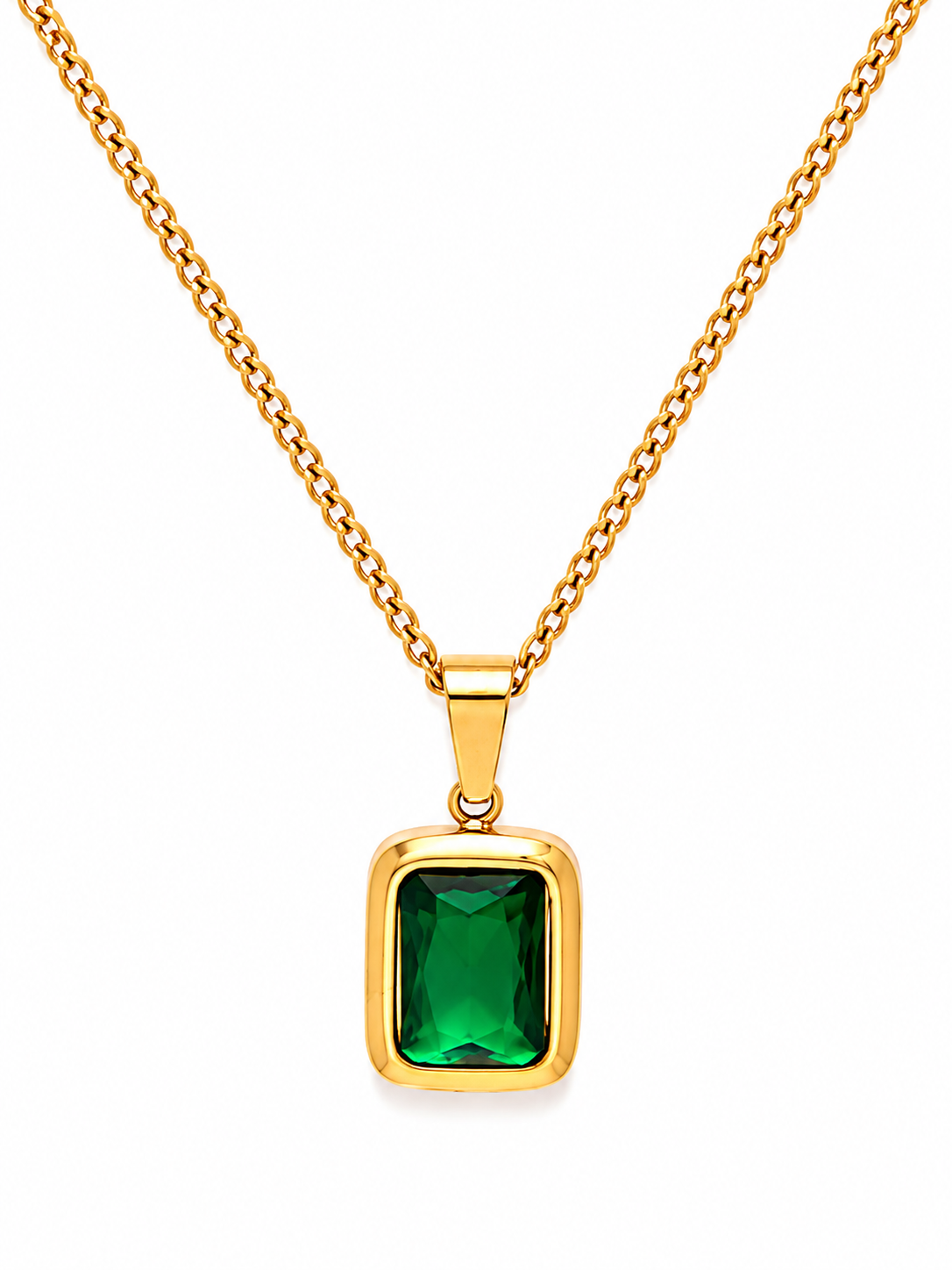 Timeless Emerald Pendant Necklace – Gold Plated Square Zircon Pendant, Unisex – Pabeena