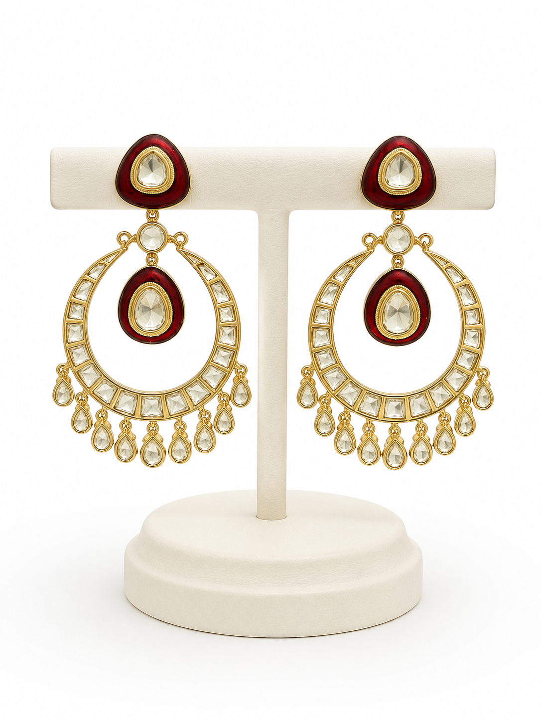 Ruby Noor Chandrika Earrings – Red Enamel Kundan Statement Earrings – Pabeena