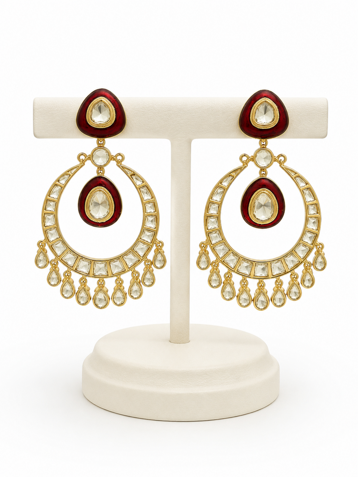 Ruby Noor Chandrika Earrings – Red Enamel Kundan Statement Earrings – Pabeena