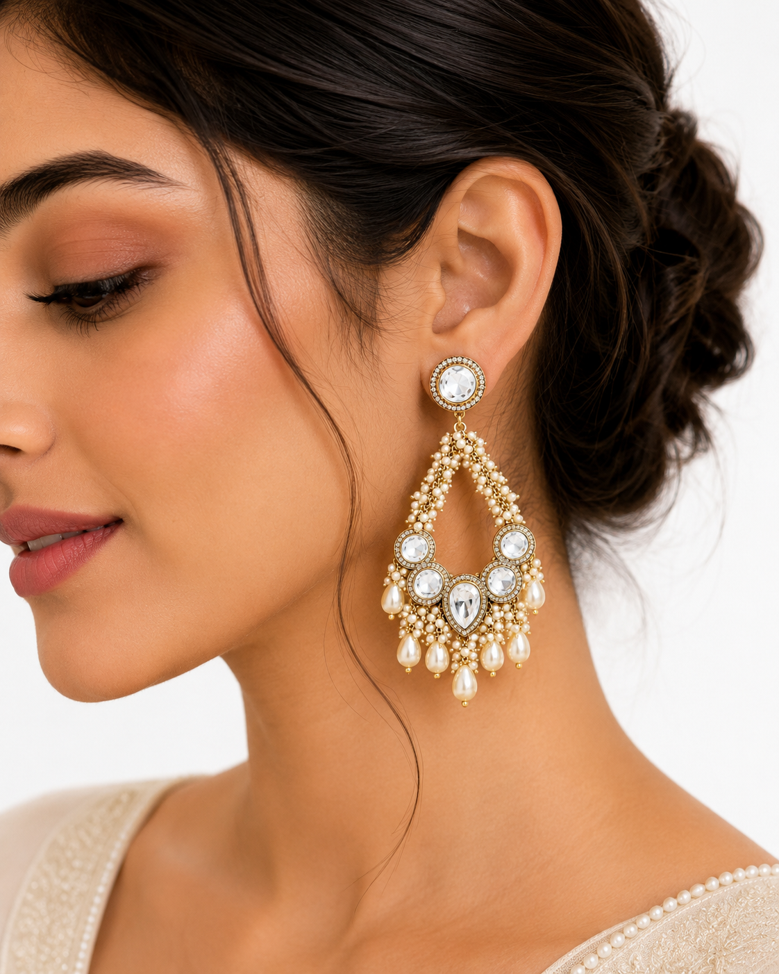Ivory Noor Polki Pearl Earrings - Pabeena
