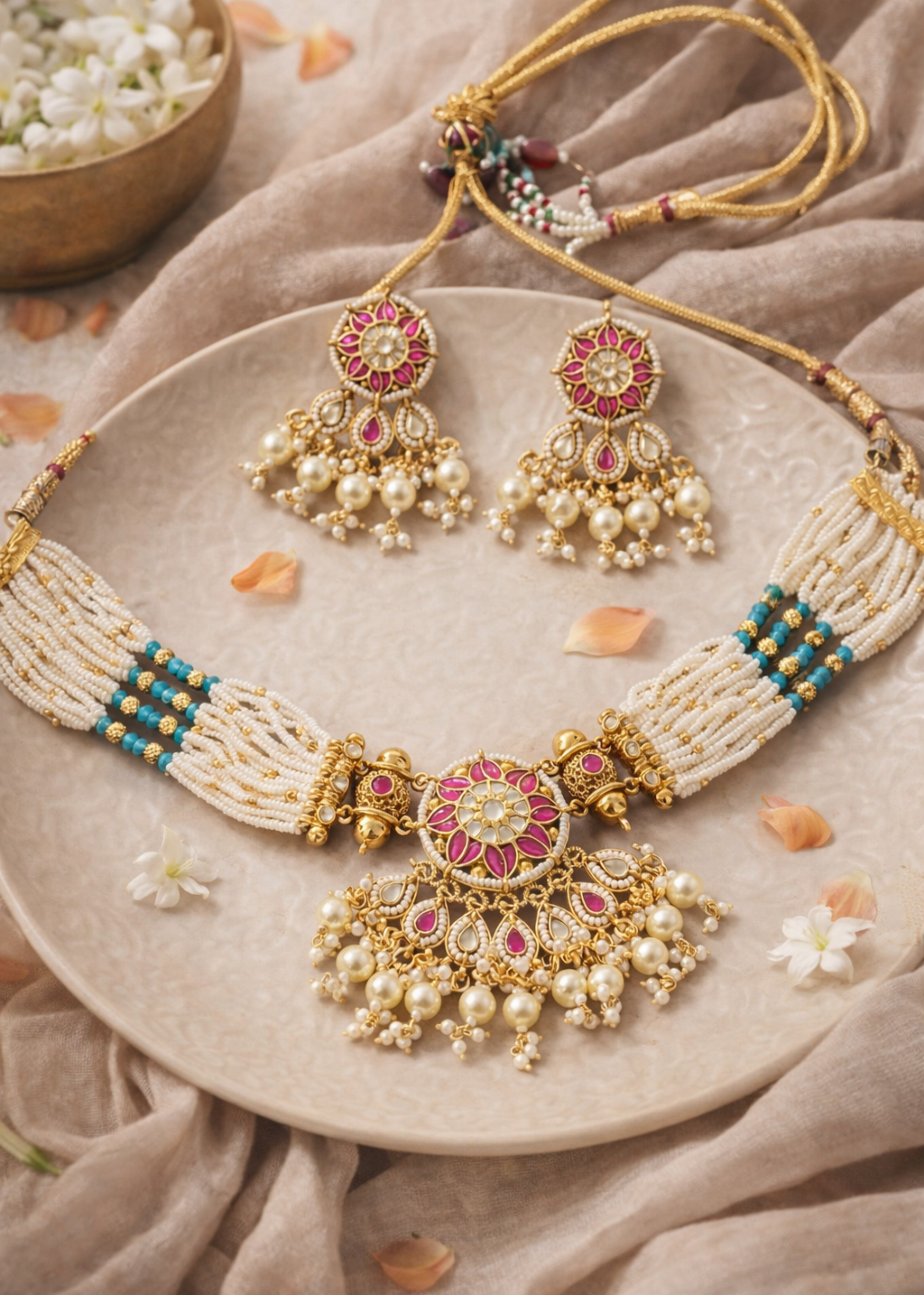 Ivory Gulnaar Kundan Choker Set - Pabeena