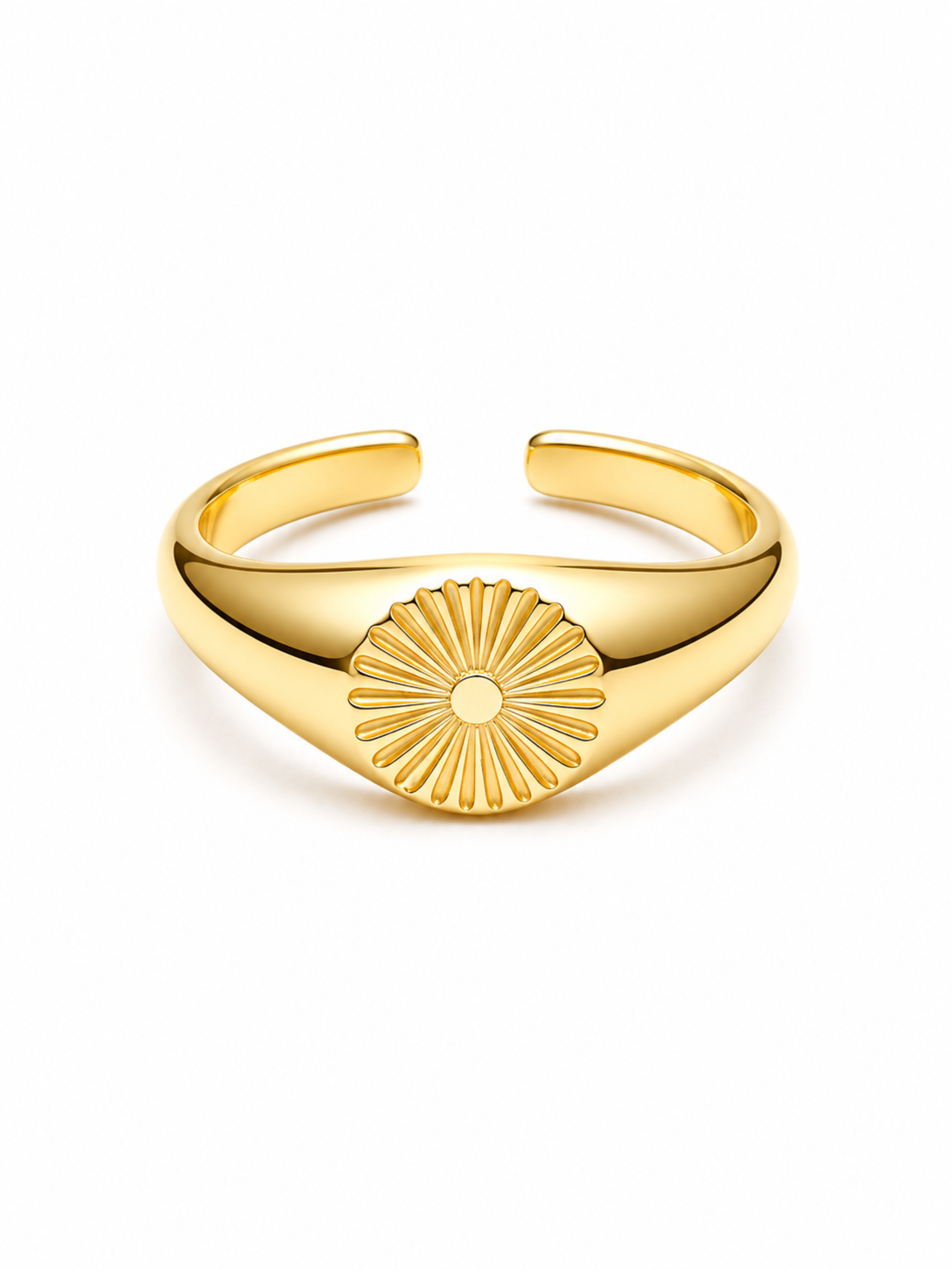 Floral Engraved Ring – Gold Plated Engraved Disc Statement Ring – Pabeena