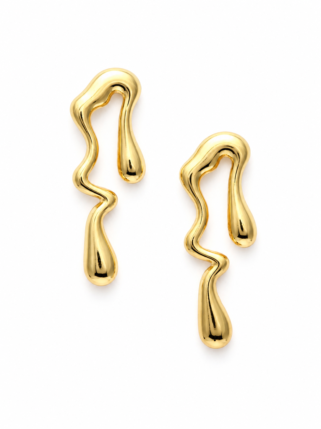 Golden Drift Drop Earrings – Gold Plated Abstract Drop Earrings – Pabeena