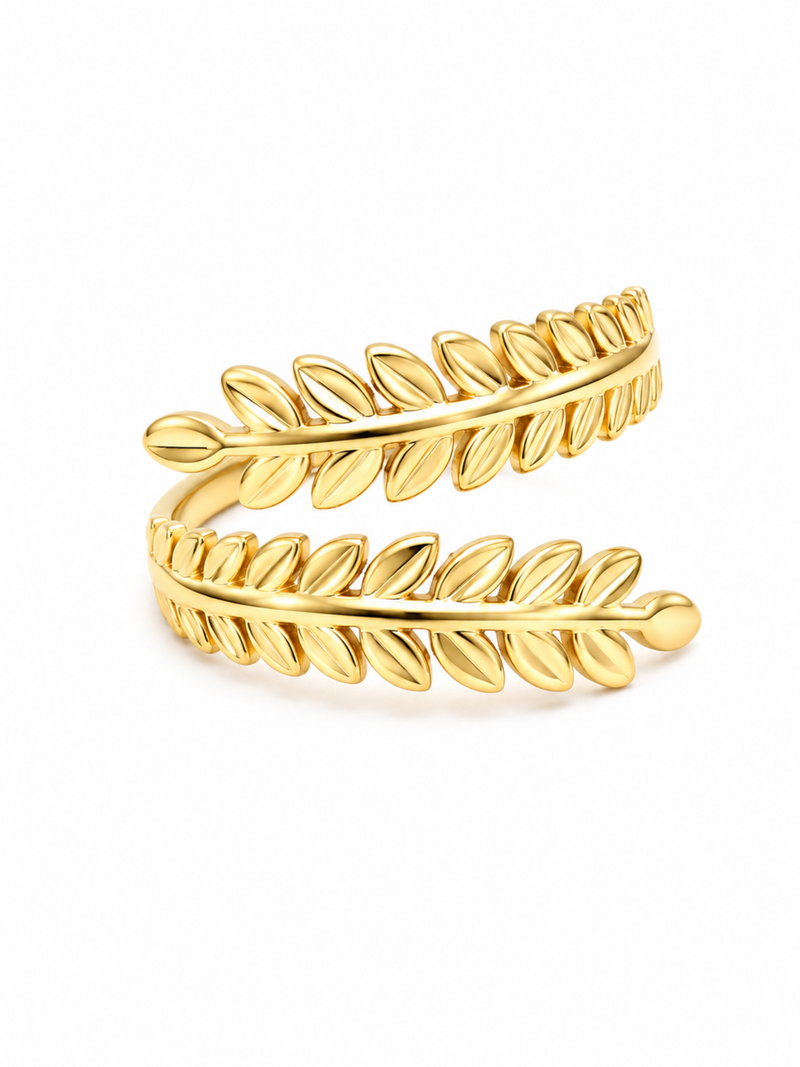 Golden Fern Ring – Gold Plated Free Size Ring for Women