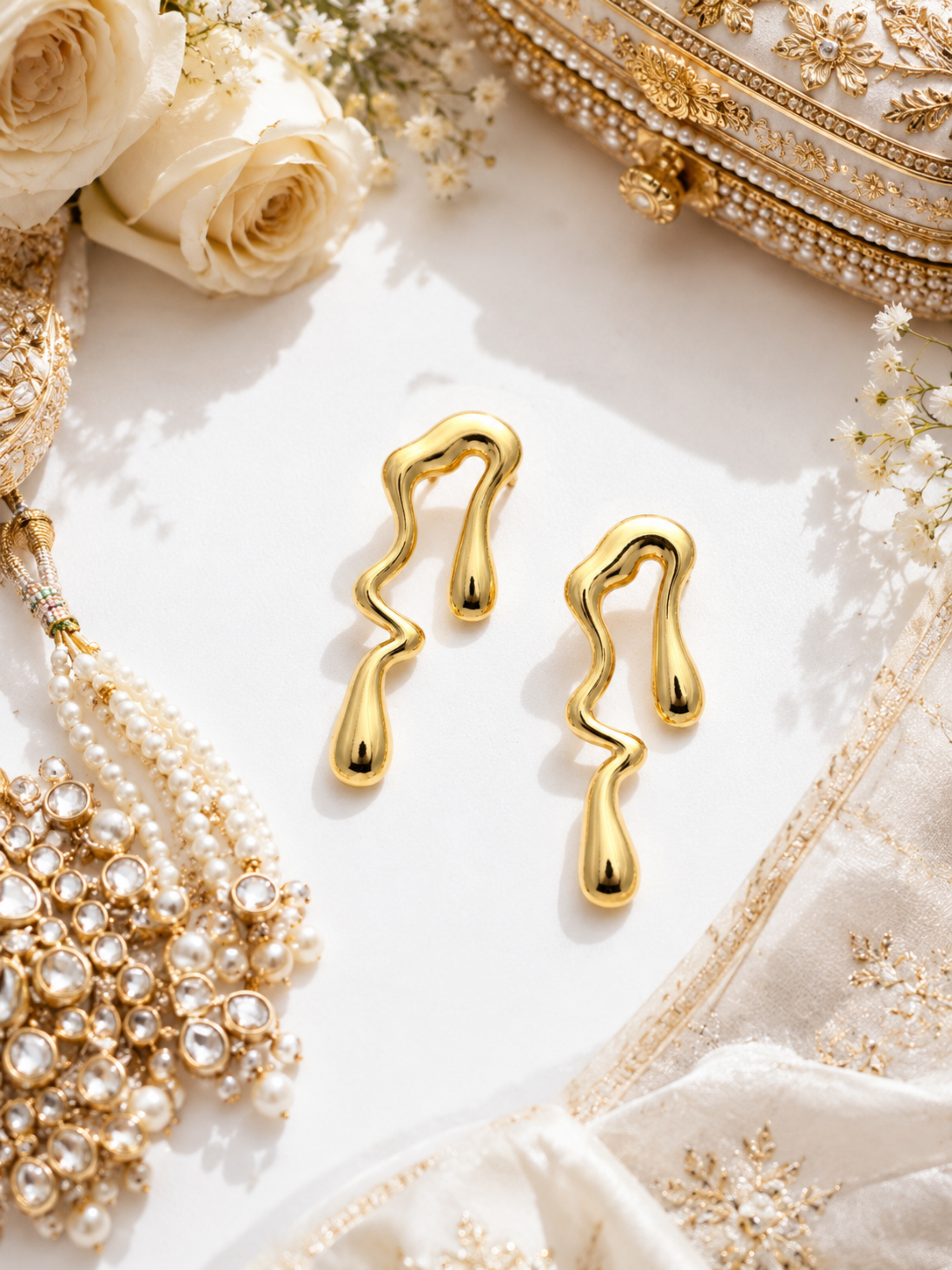 Golden Drift Drop Earrings – view 4 – Pabeena