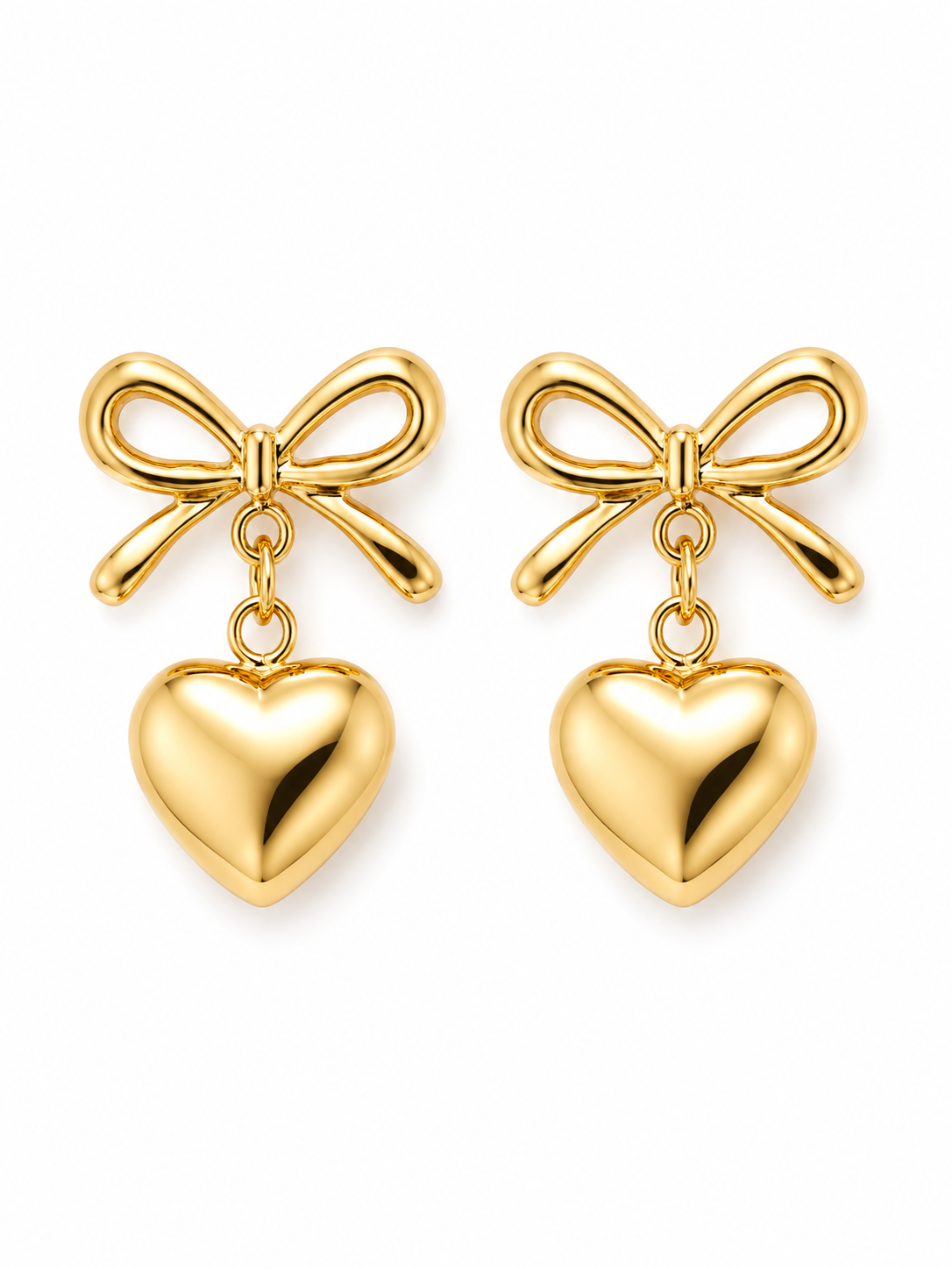 Heartstring Drop Earrings – Gold Plated Heart & Bow Drops – Pabeena