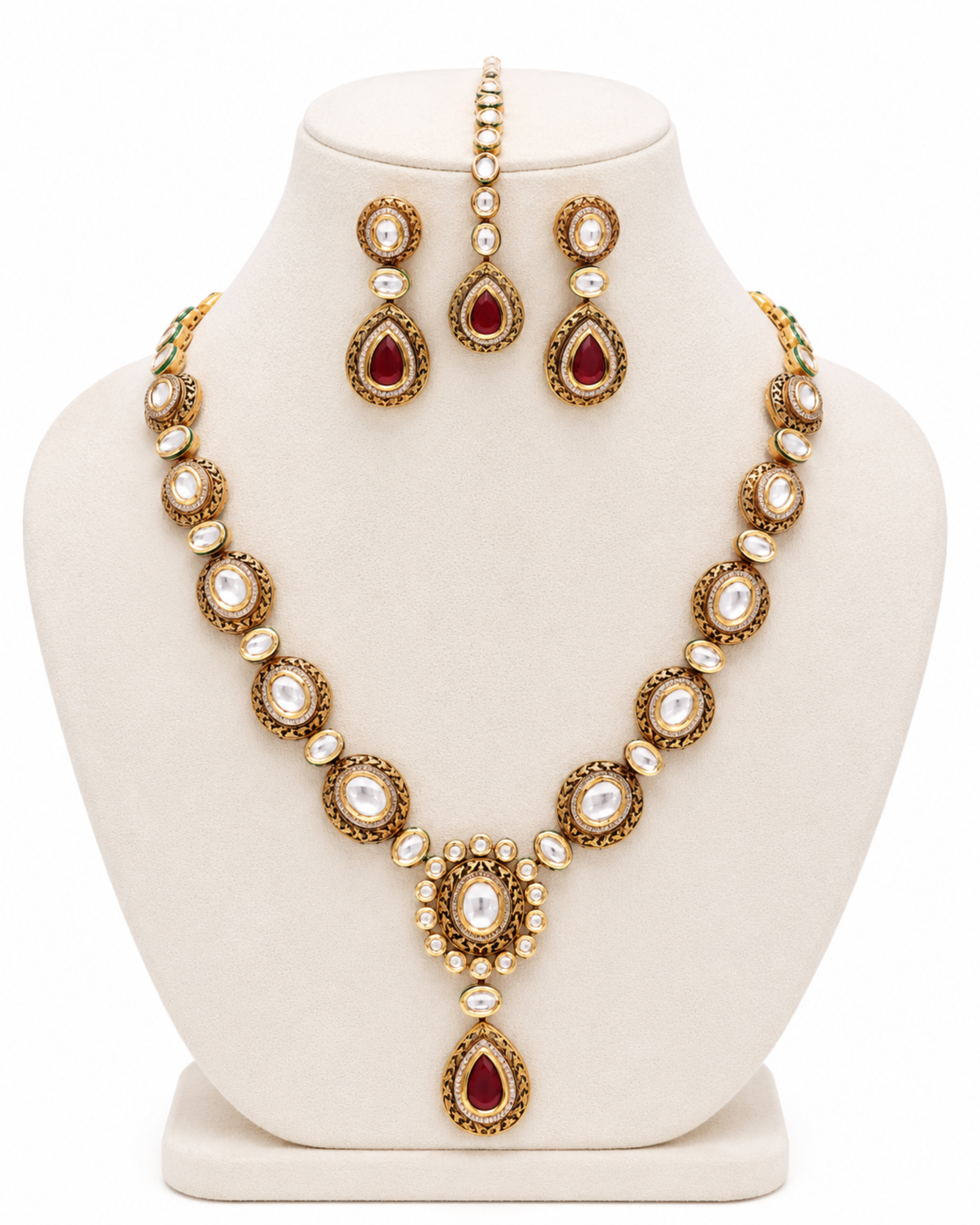 Jharvani Moissanite Ruby-Filigree Bridal Set