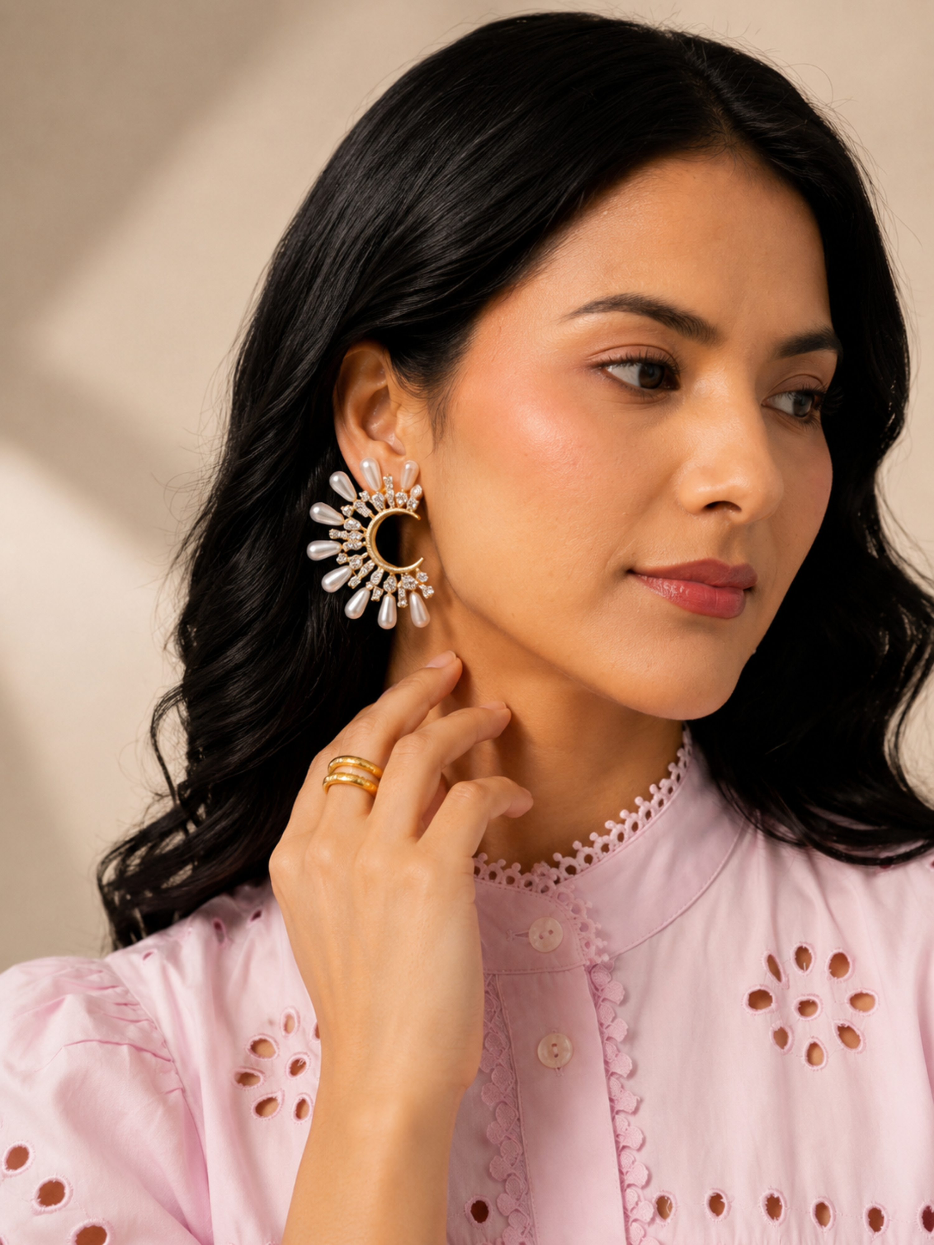 Lunara Pearl Crescent Studs – view 4 – Pabeena