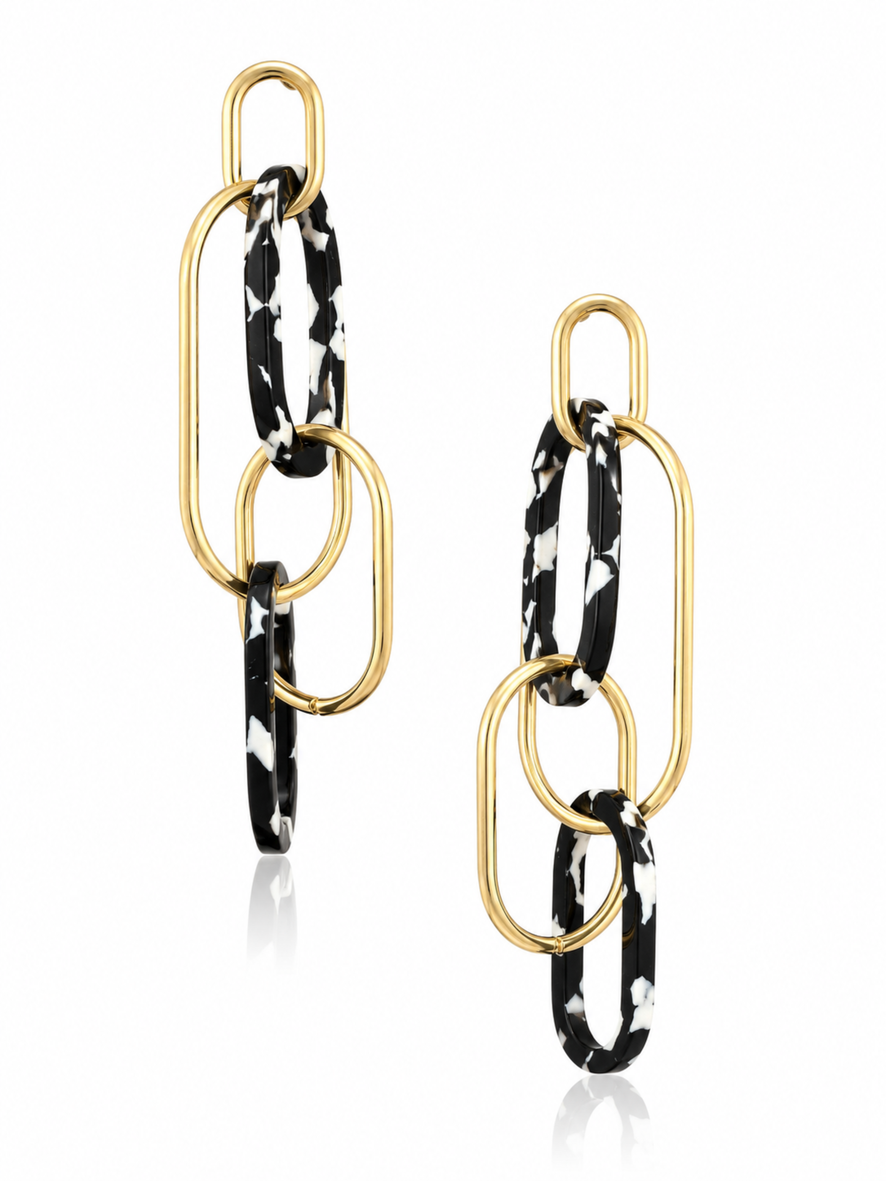 Monochrome Link Earrings – Gold Plated Statement Drop Earrings – Pabeena