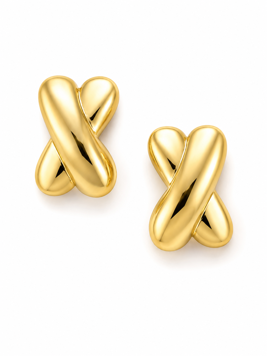 Monotone Cross Stud Earrings – Gold Plated Sculptural Knot Studs – Pabeena