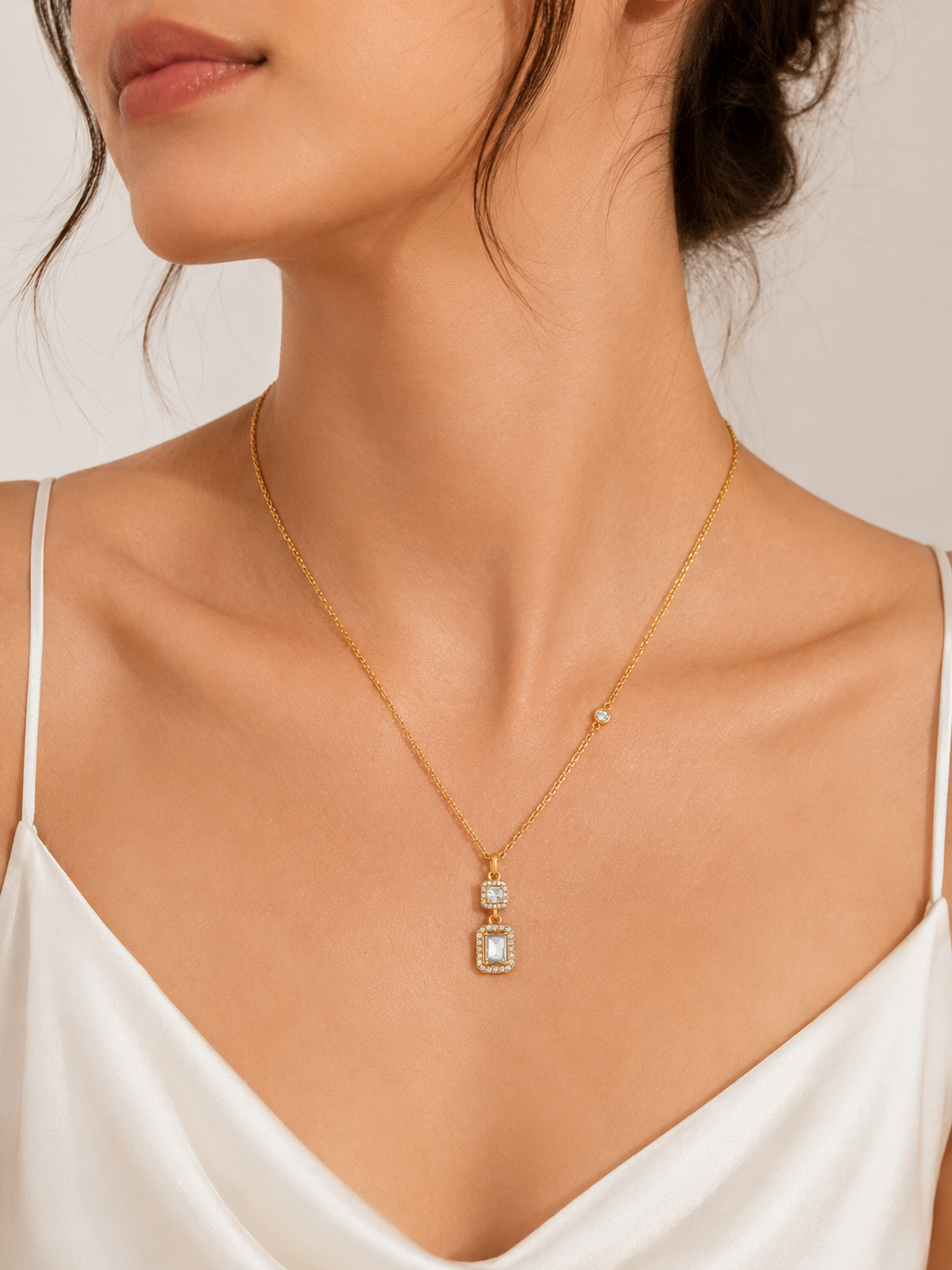Celeste Duo Zircon Pendant Necklace – view 2 – Pabeena