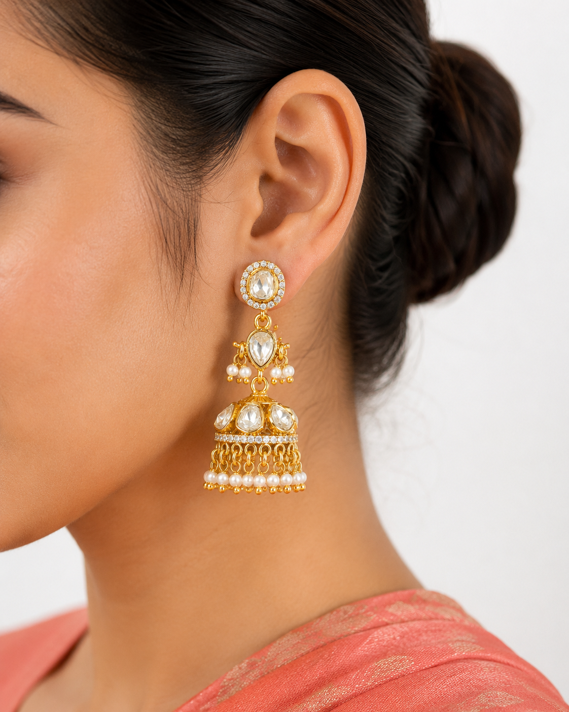 Noor Moissanite Pearl Jhumkas - Pabeena