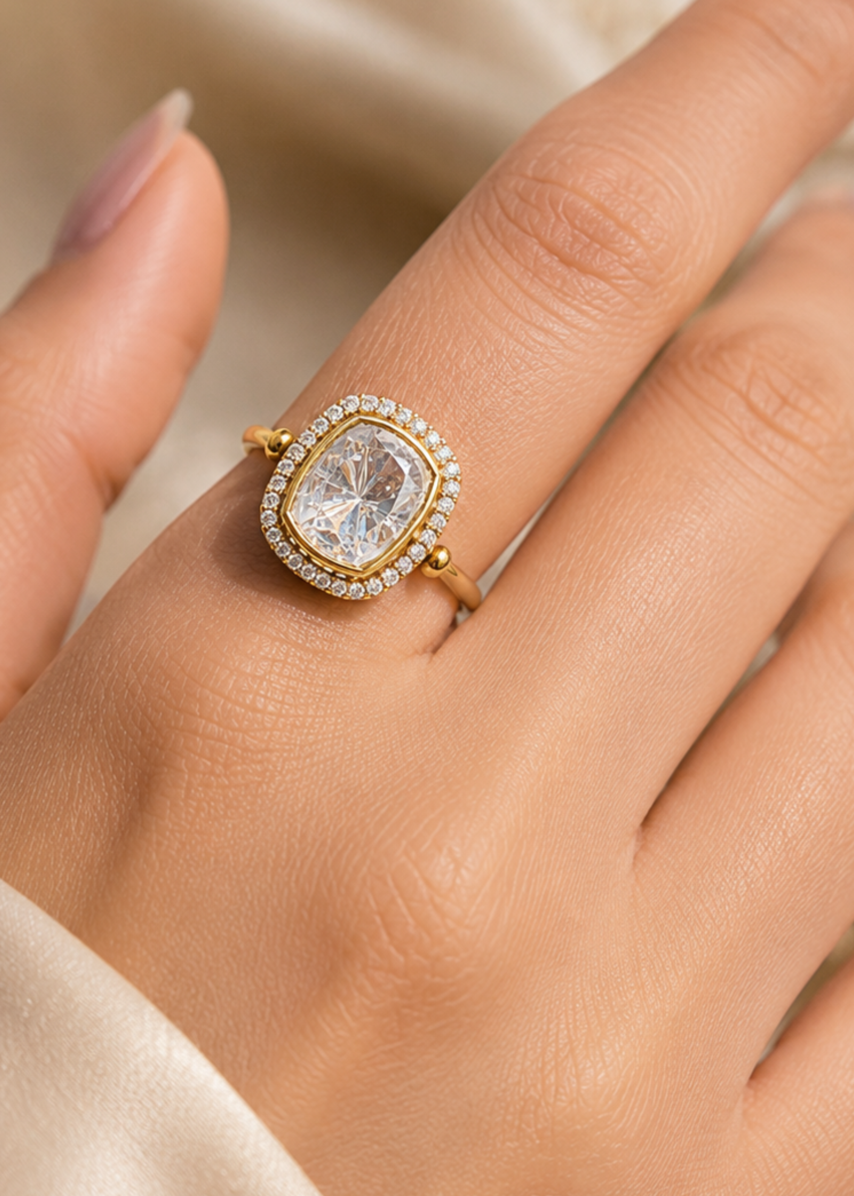Noor Moissanite Halo Ring - Pabeena
