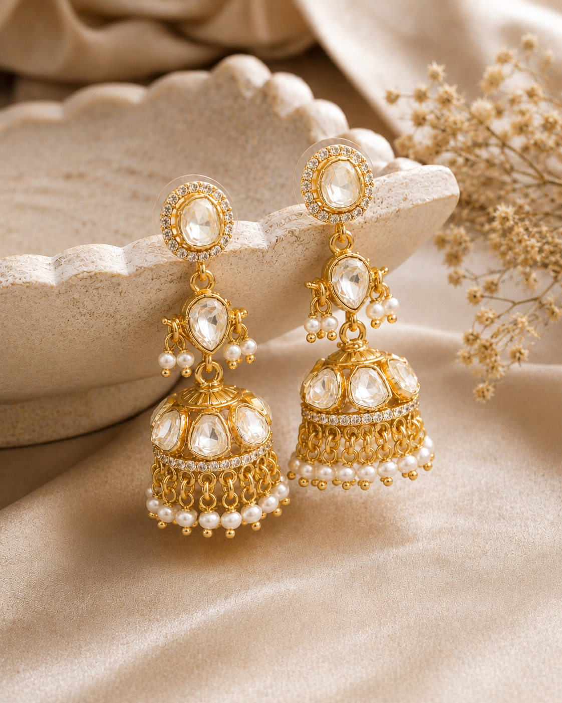 Noor Moissanite Pearl Jhumkas - Pabeena