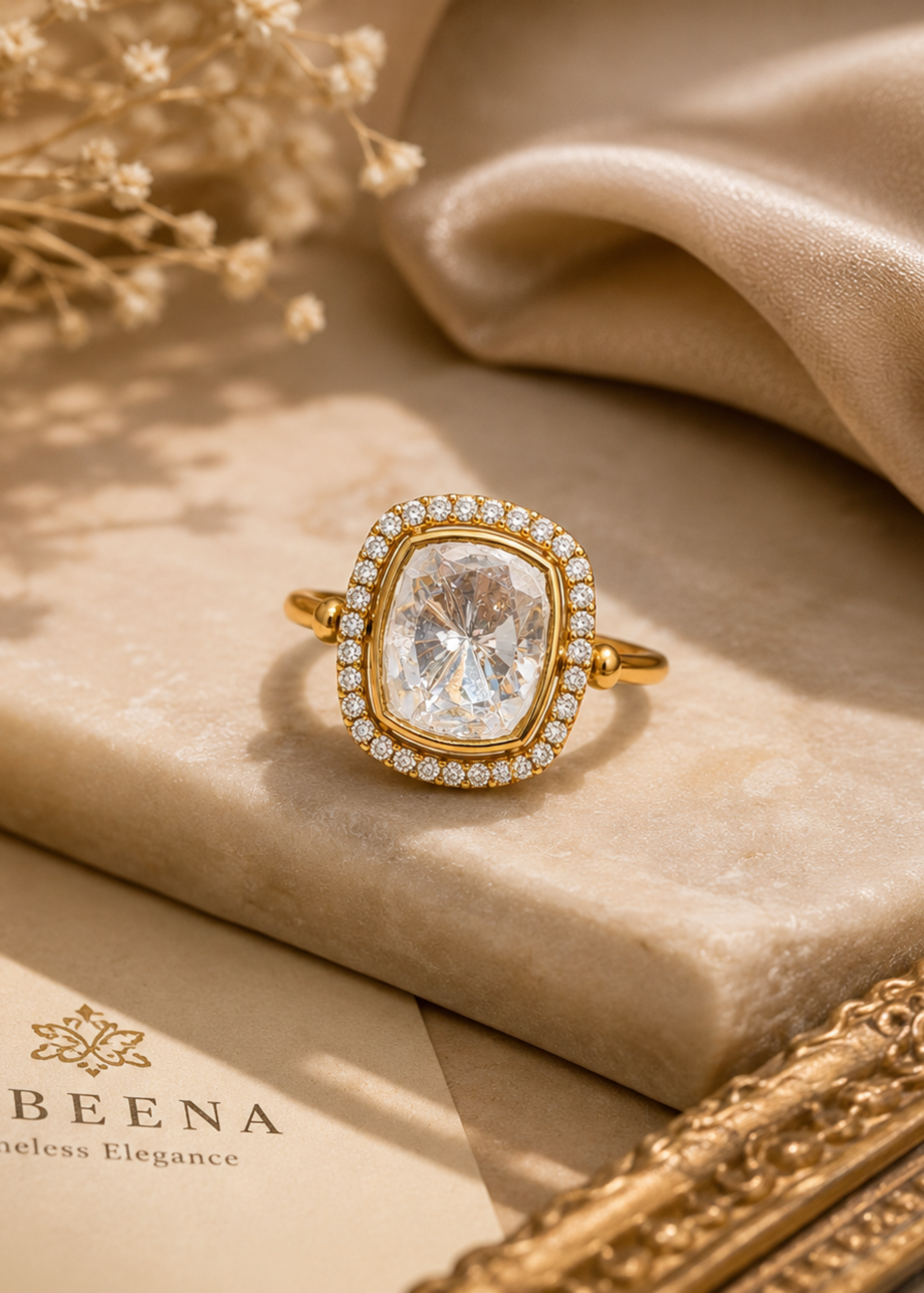 Noor Moissanite Halo Ring - Pabeena