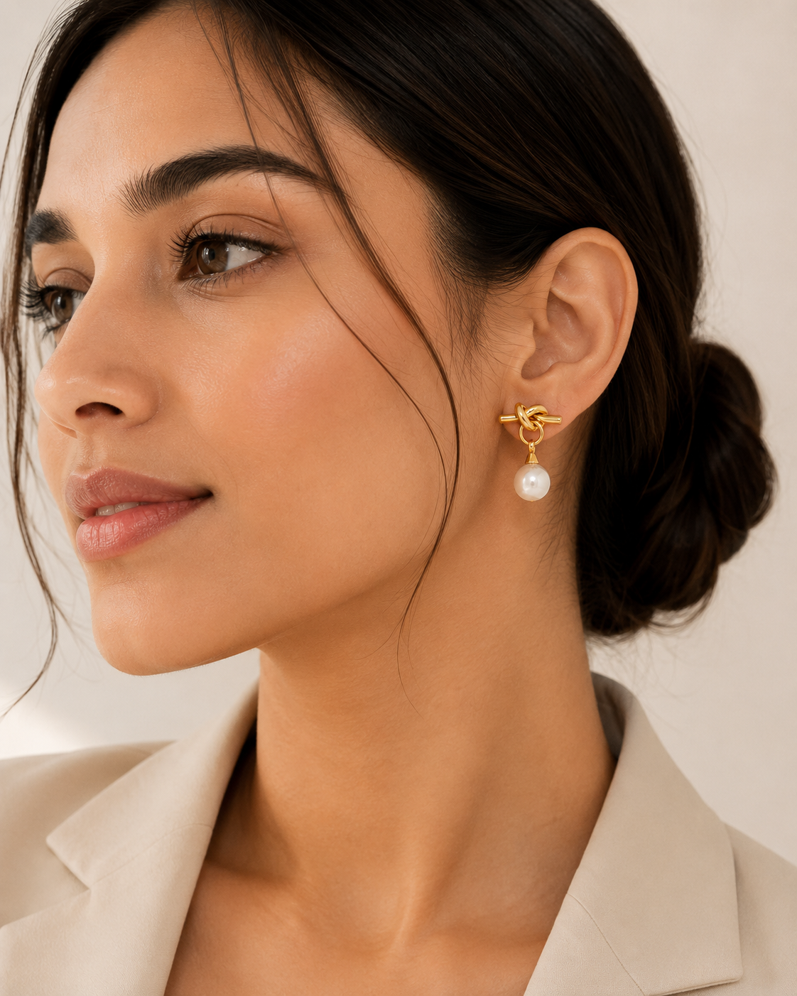 Pearl Knot Drop Earrings – view 2 – Pabeena