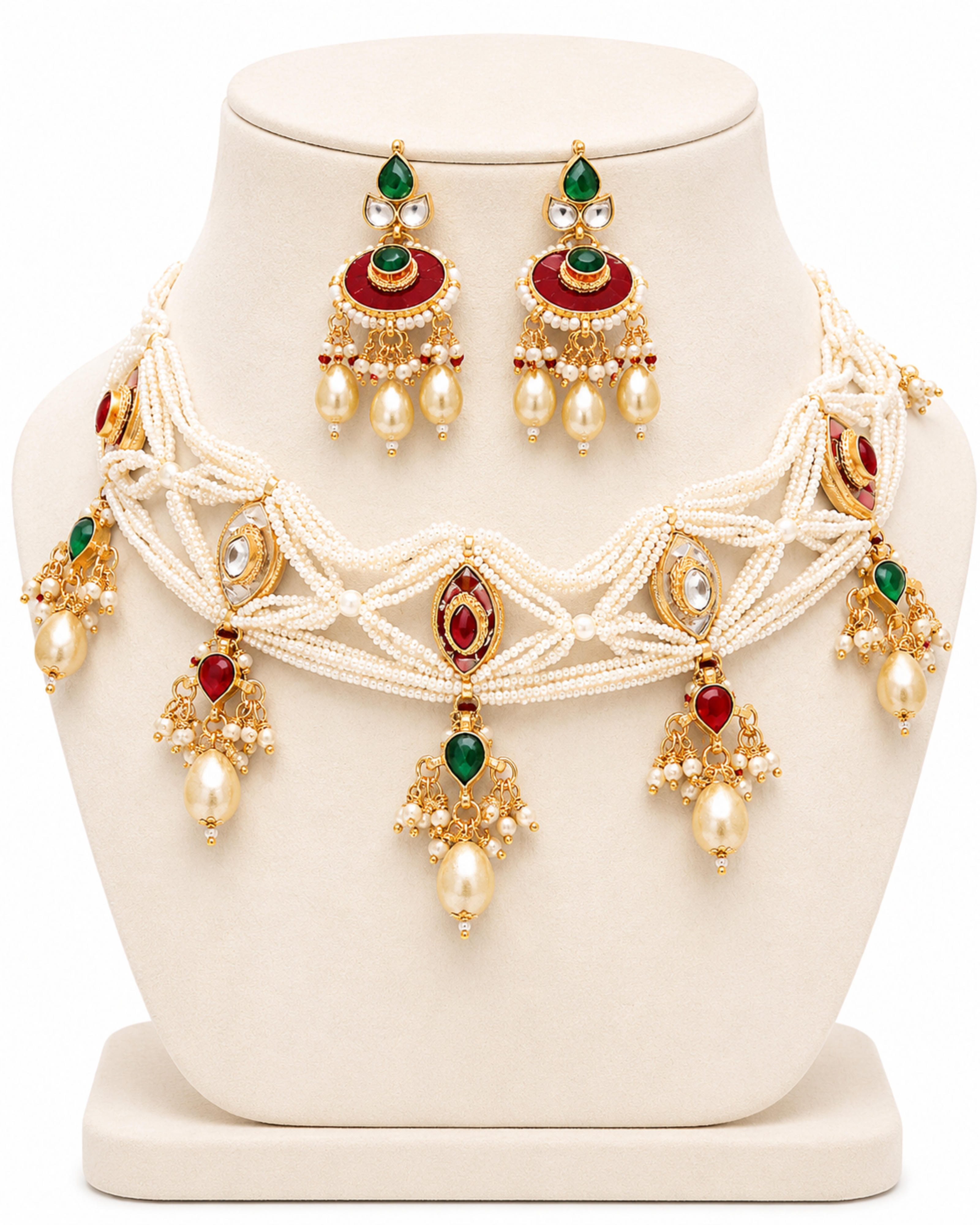 Pearl Weave Meenakari Drop Set
