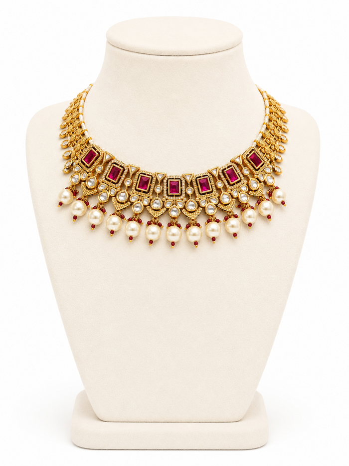 Rani Regal Moissanite Pearl Choker Set – Bridal Necklace for Women