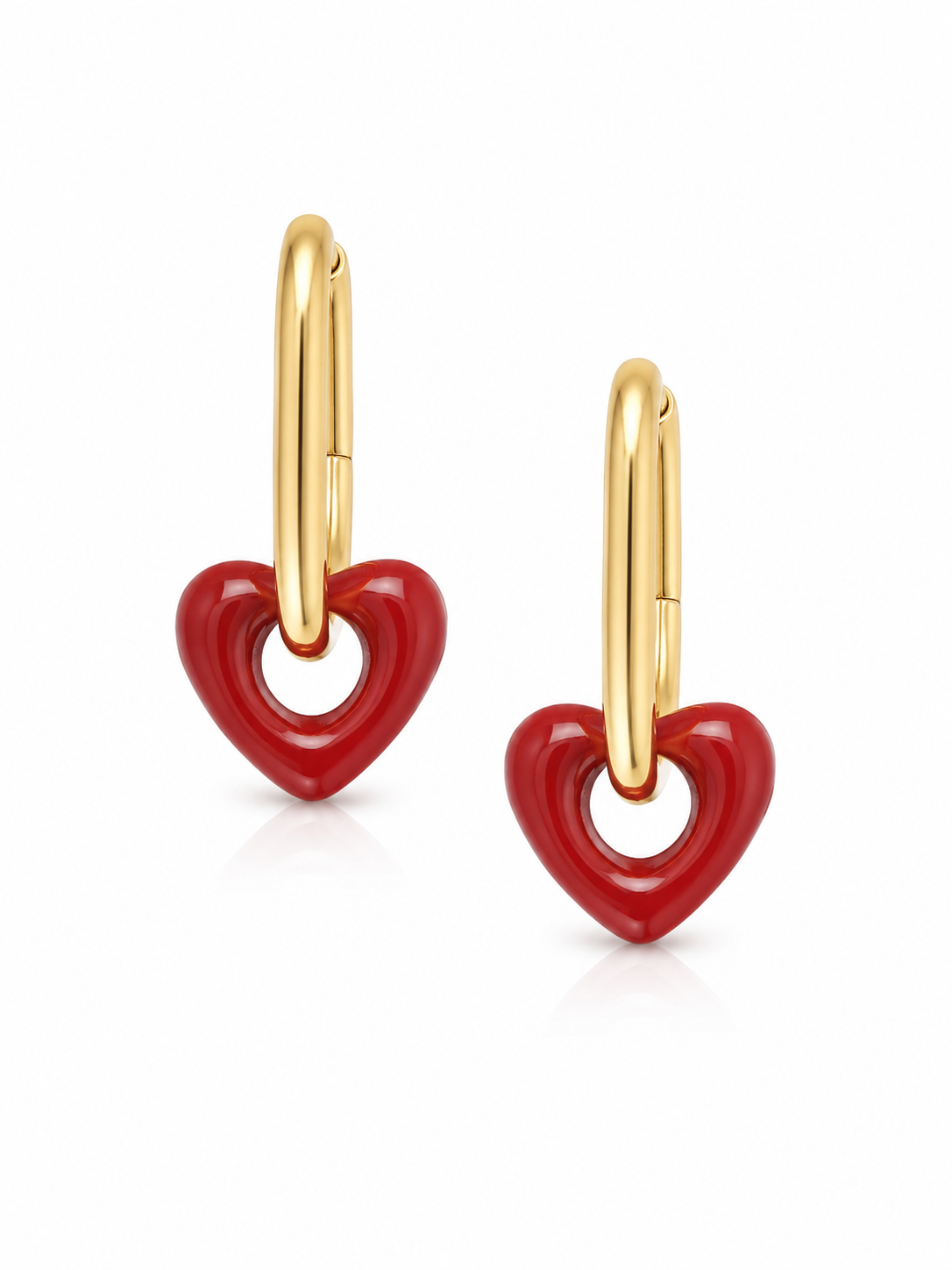 Rosso Luxe Drop Earrings – Red Heart Charm Gold Hoop Danglers – Pabeena