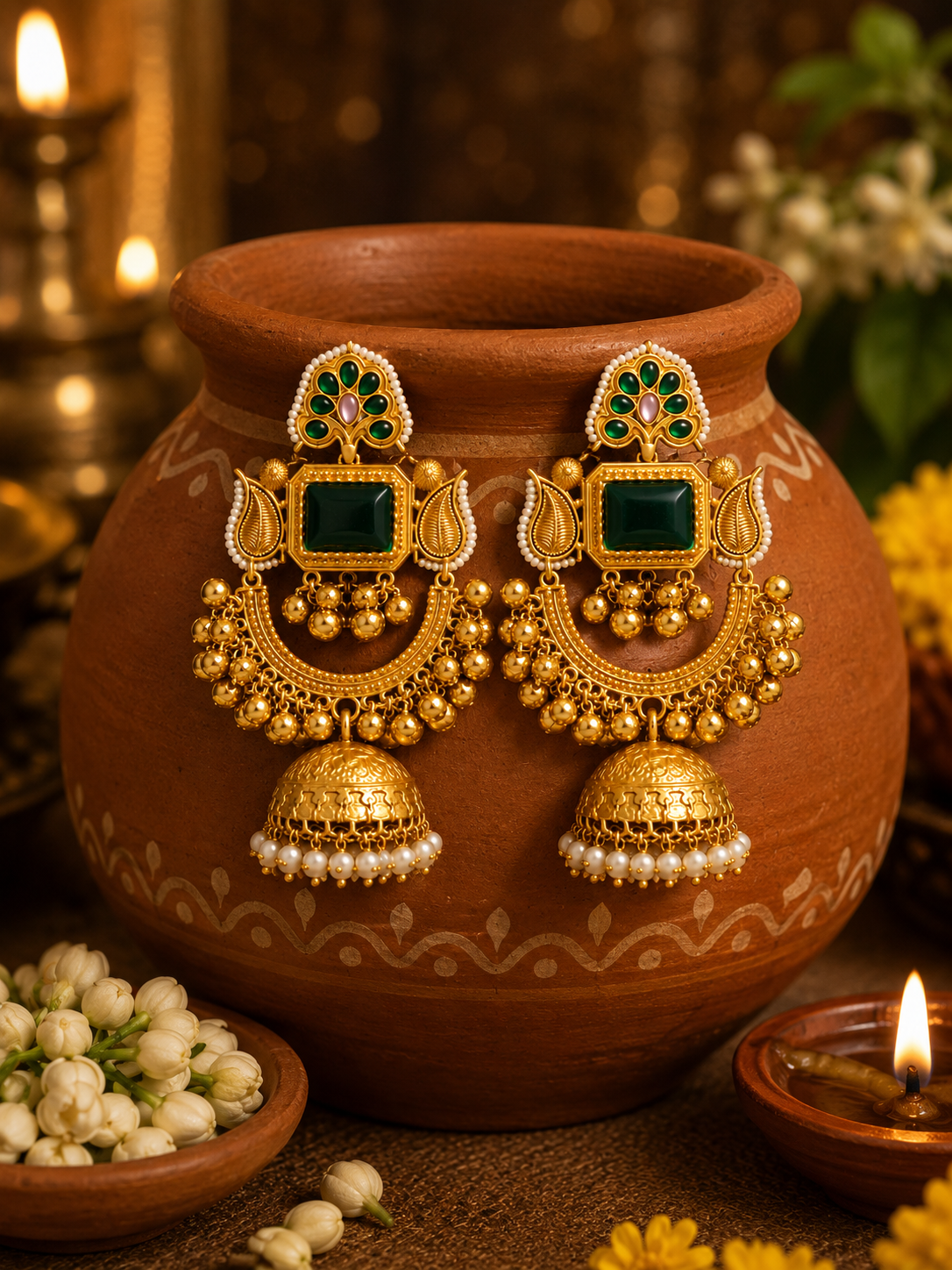 Royal Grandeur Opulent Temple Jhumkas - Pabeena