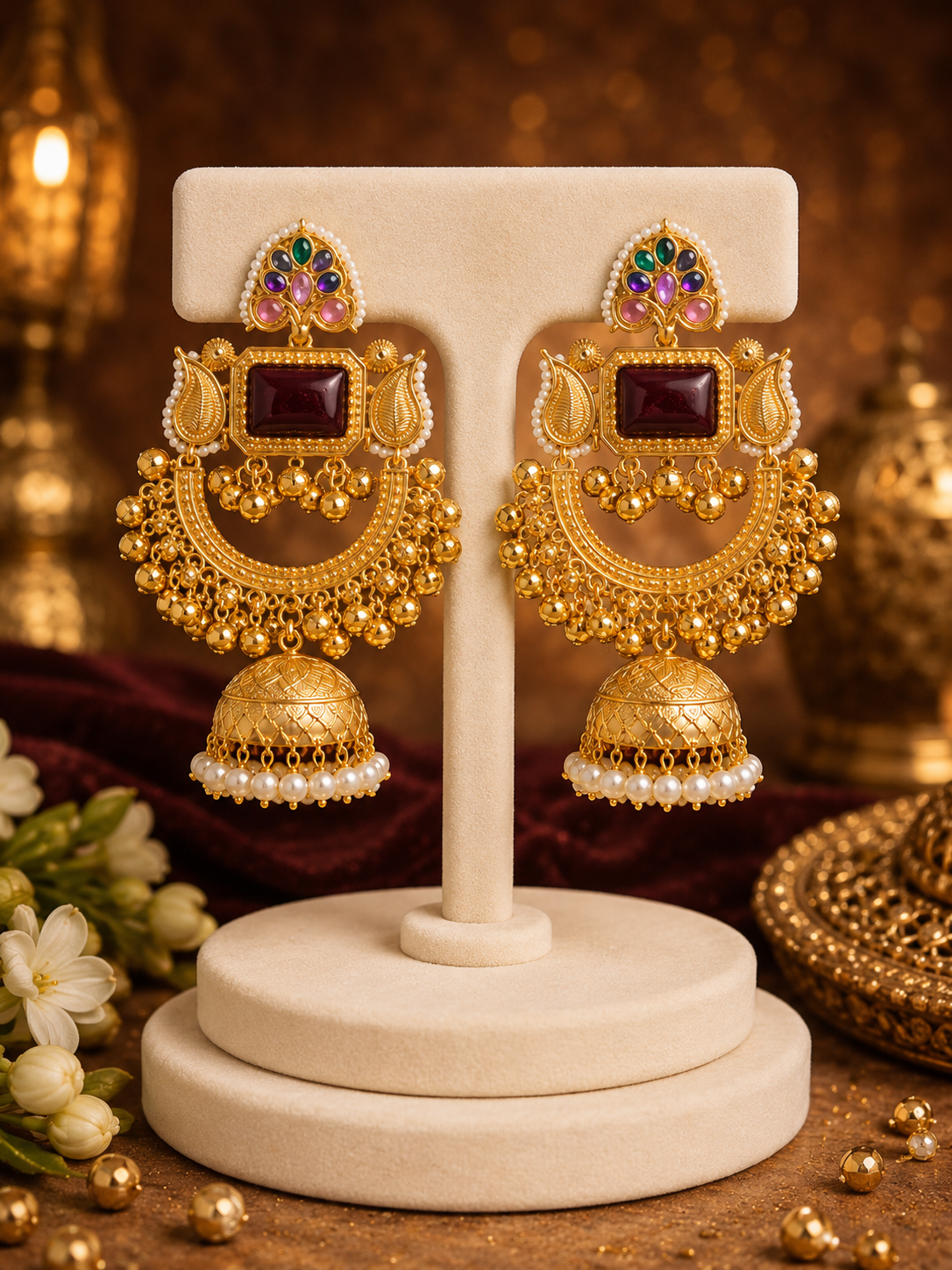 Royal Grandeur Opulent Temple Jhumkas - Pabeena