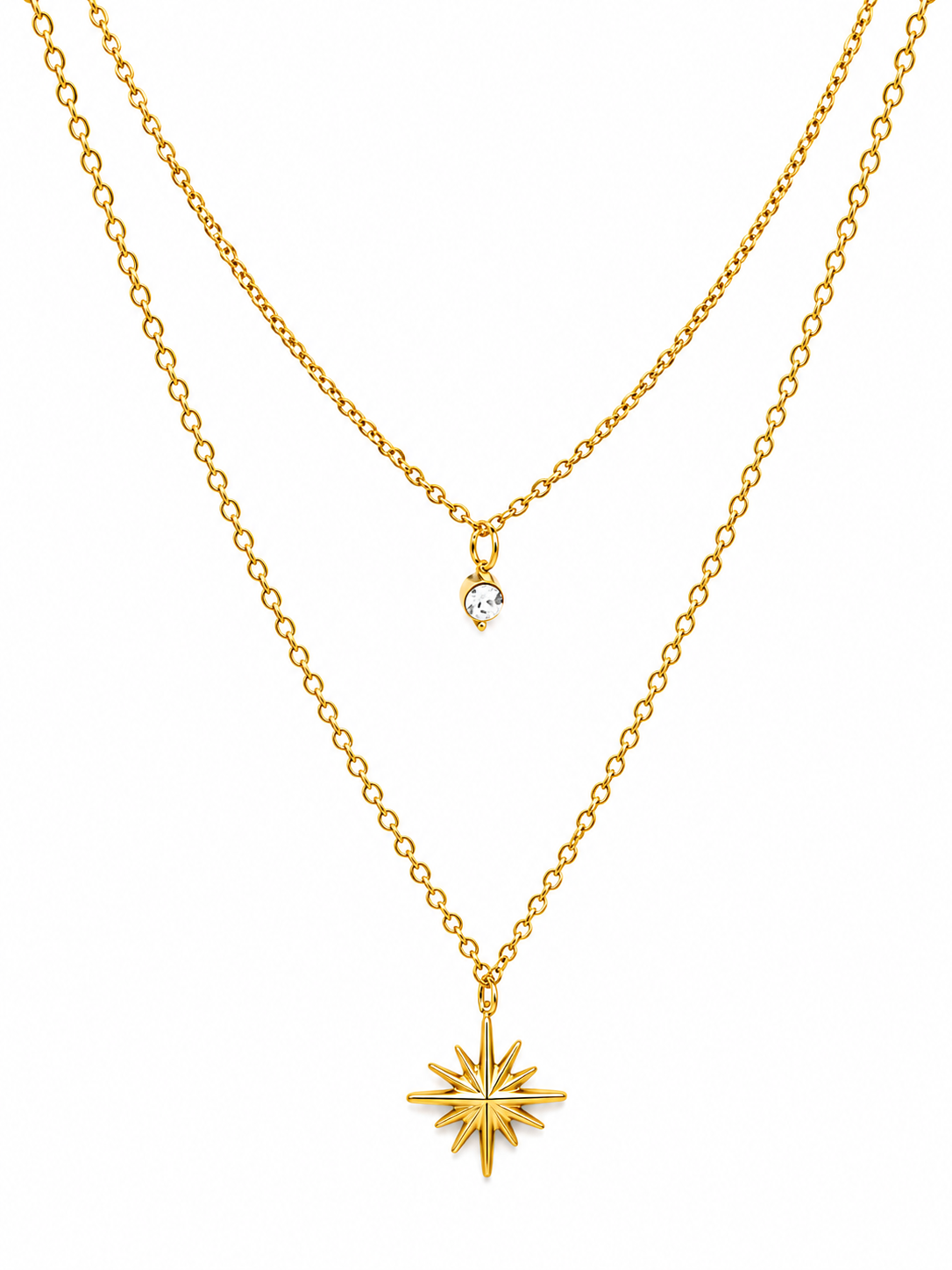 Starlight Layered Necklace – Gold Plated Star Double Chain Necklace – Pabeena