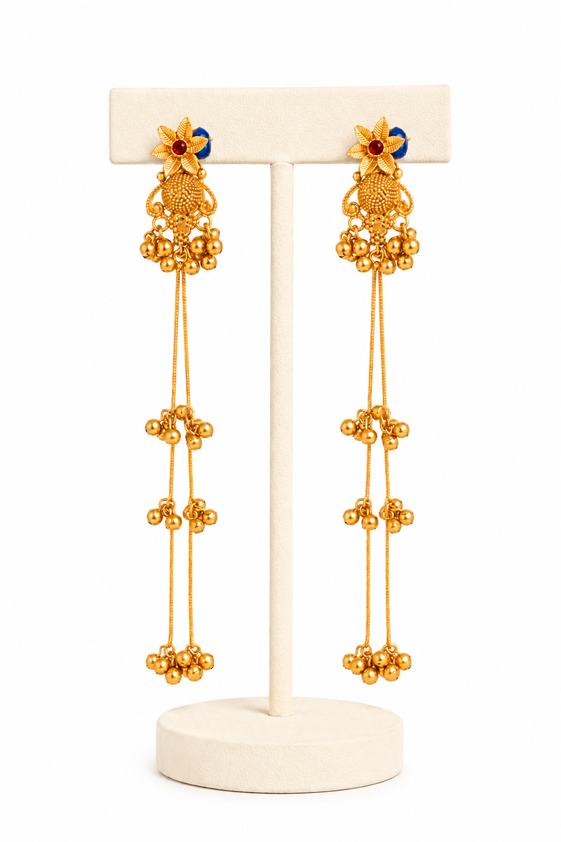 Swarna Noor Long Jhumka Earrings – Traditional Gold Jhumkis for Women