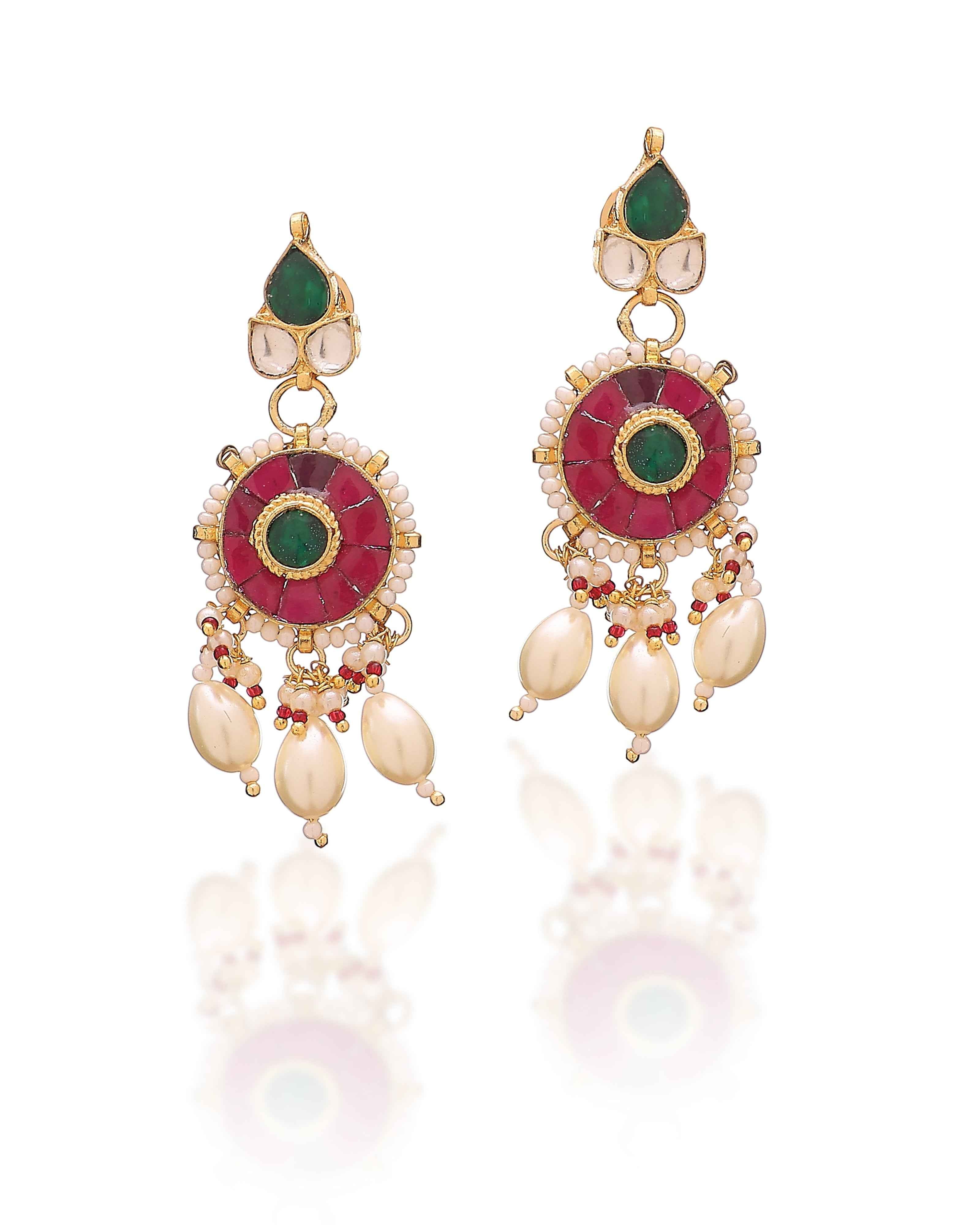 Pearl Weave Meenakari Drop Set