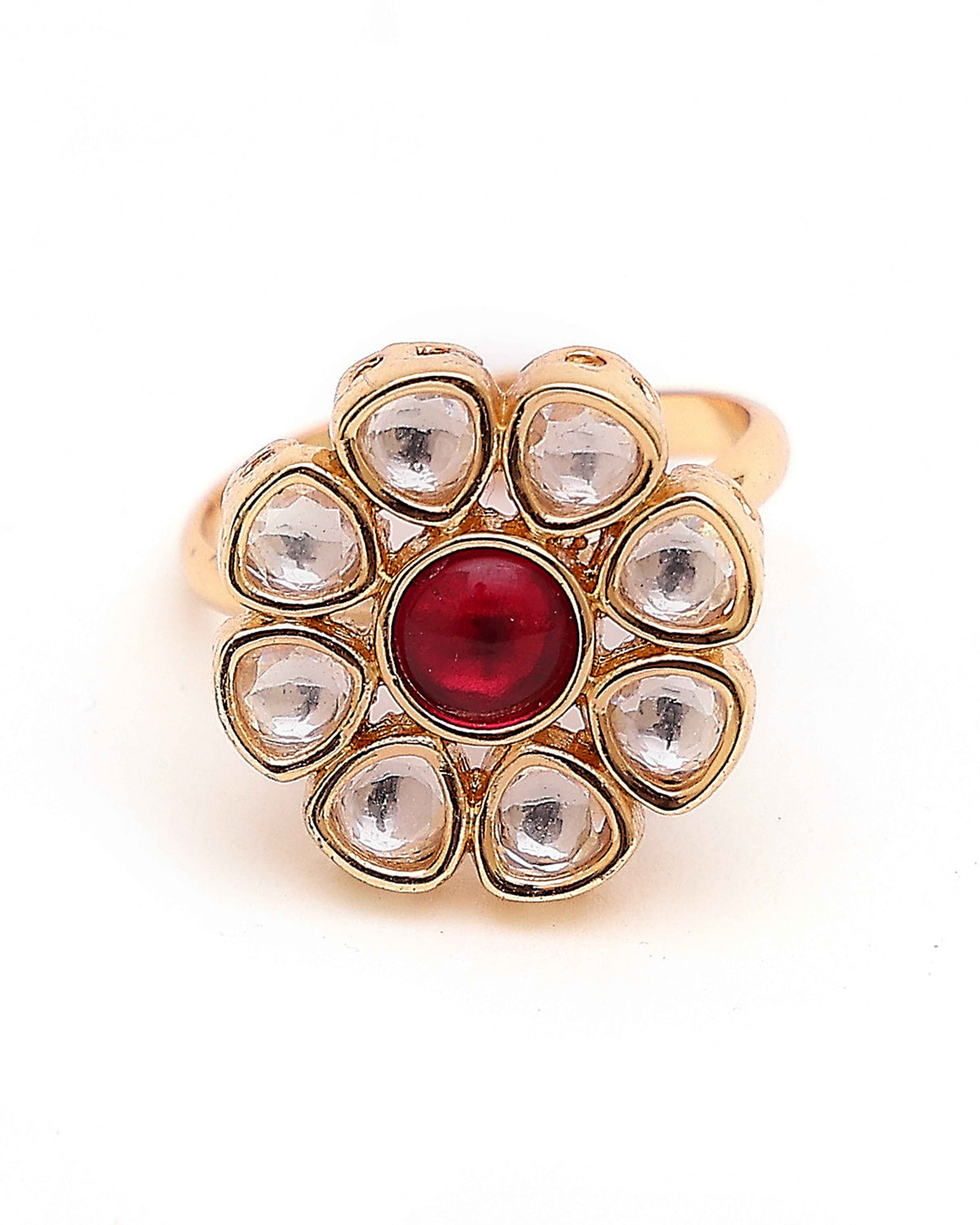 Rooh Ruby Kundan Ring – Red Stone Adjustable Free Size Ring – Pabeena