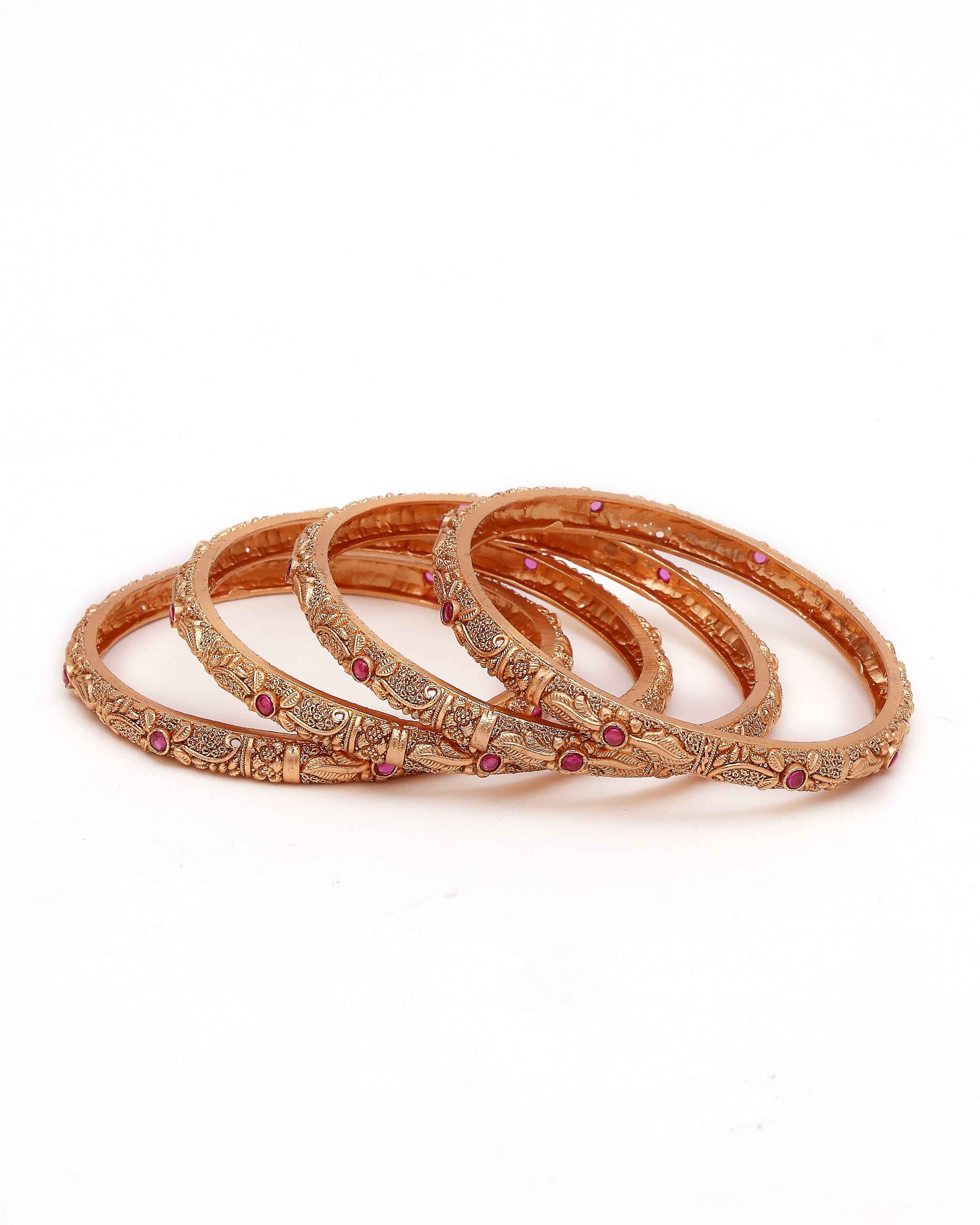 Antika Ruby Carved Temple Bangles