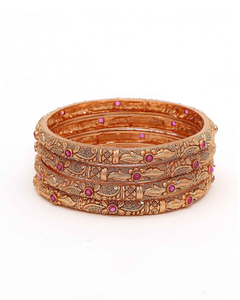 Antika Ruby Temple Bangles – Carved Kundan Bangles for Women