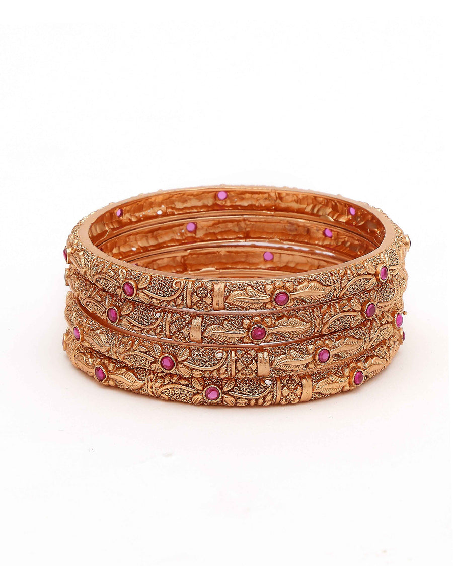 Antika Ruby Carved Temple Bangles