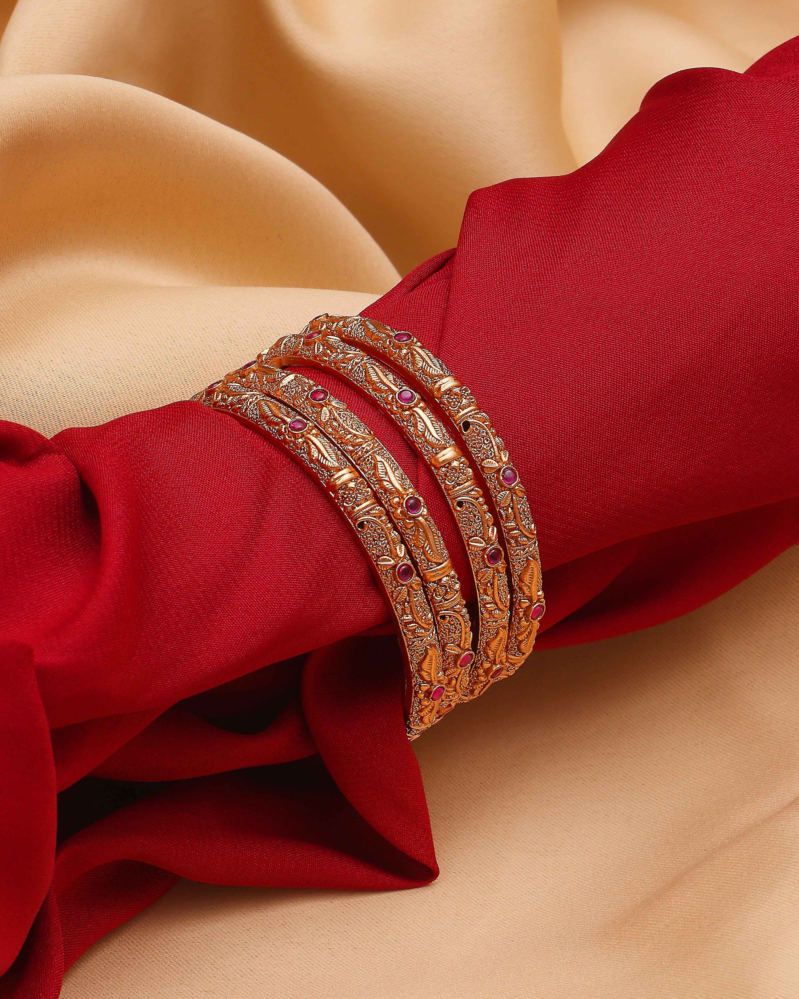 Antika Ruby Carved Temple Bangles