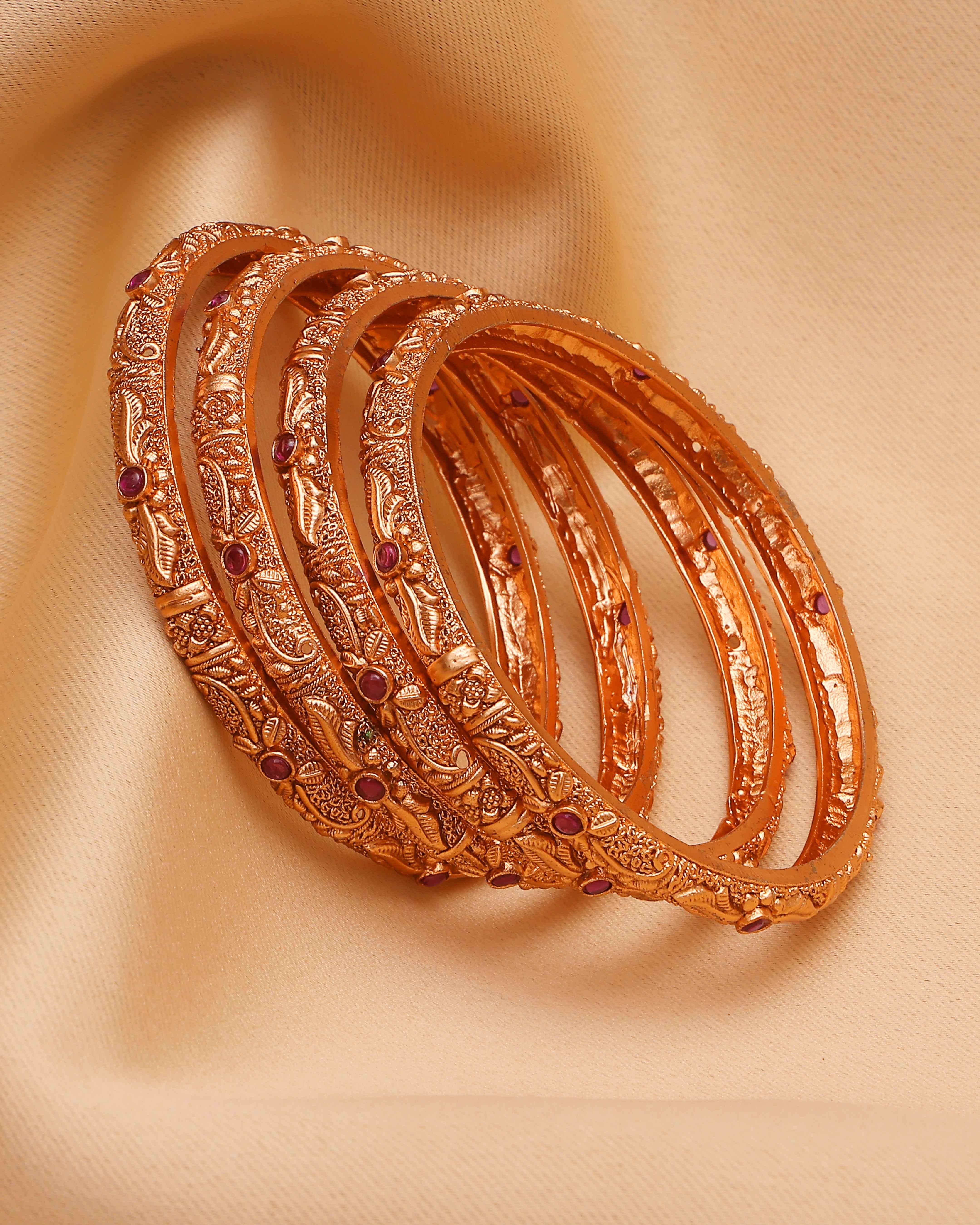 Antika Ruby Carved Temple Bangles