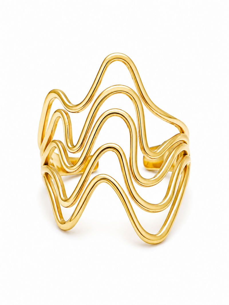 Wave Band Ring – Gold Plated Adjustable Open Band Ring