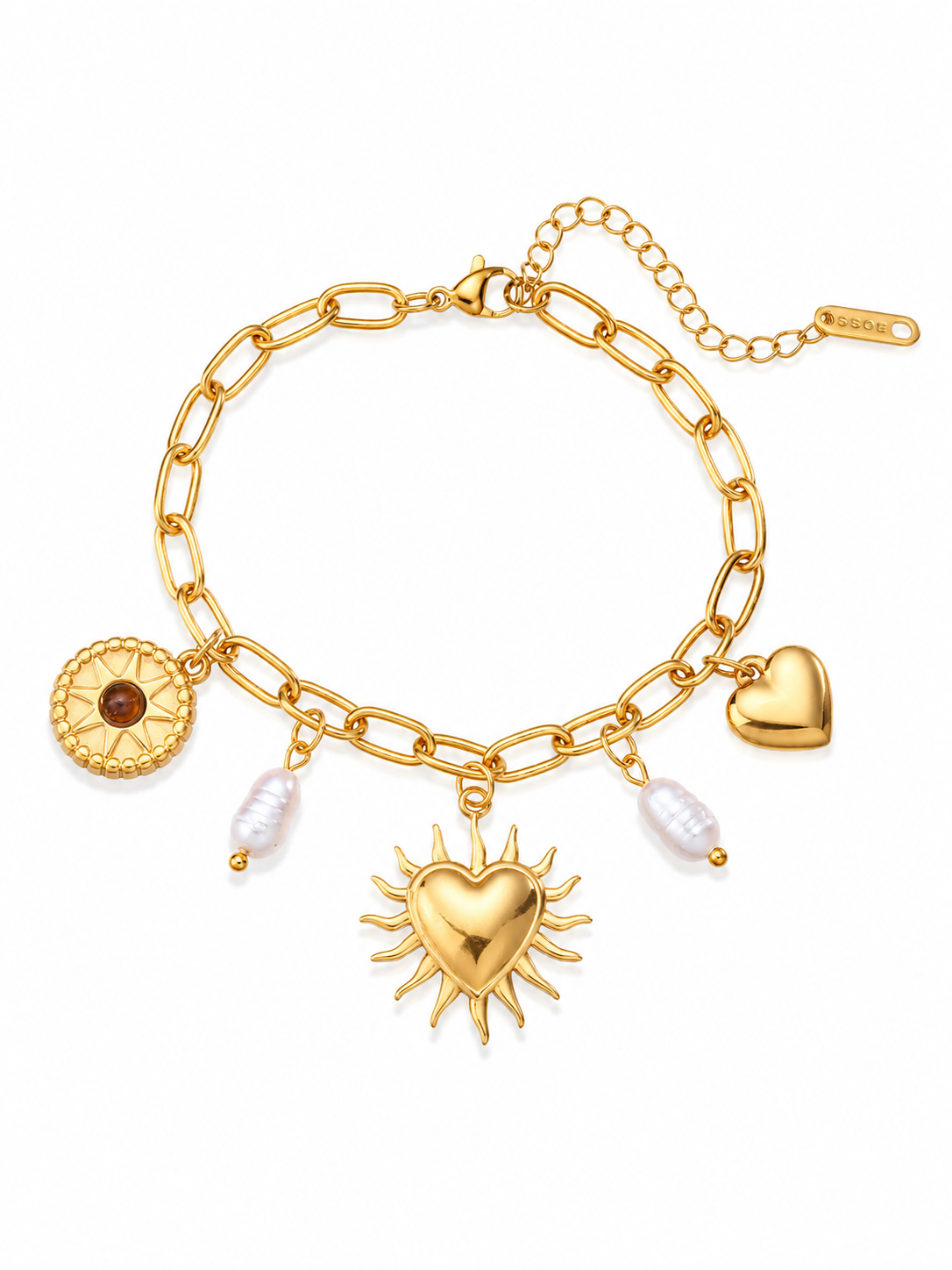 Soleil Heart Charm Bracelet – Gold Plated Heart Bracelet for Women – Pabeena