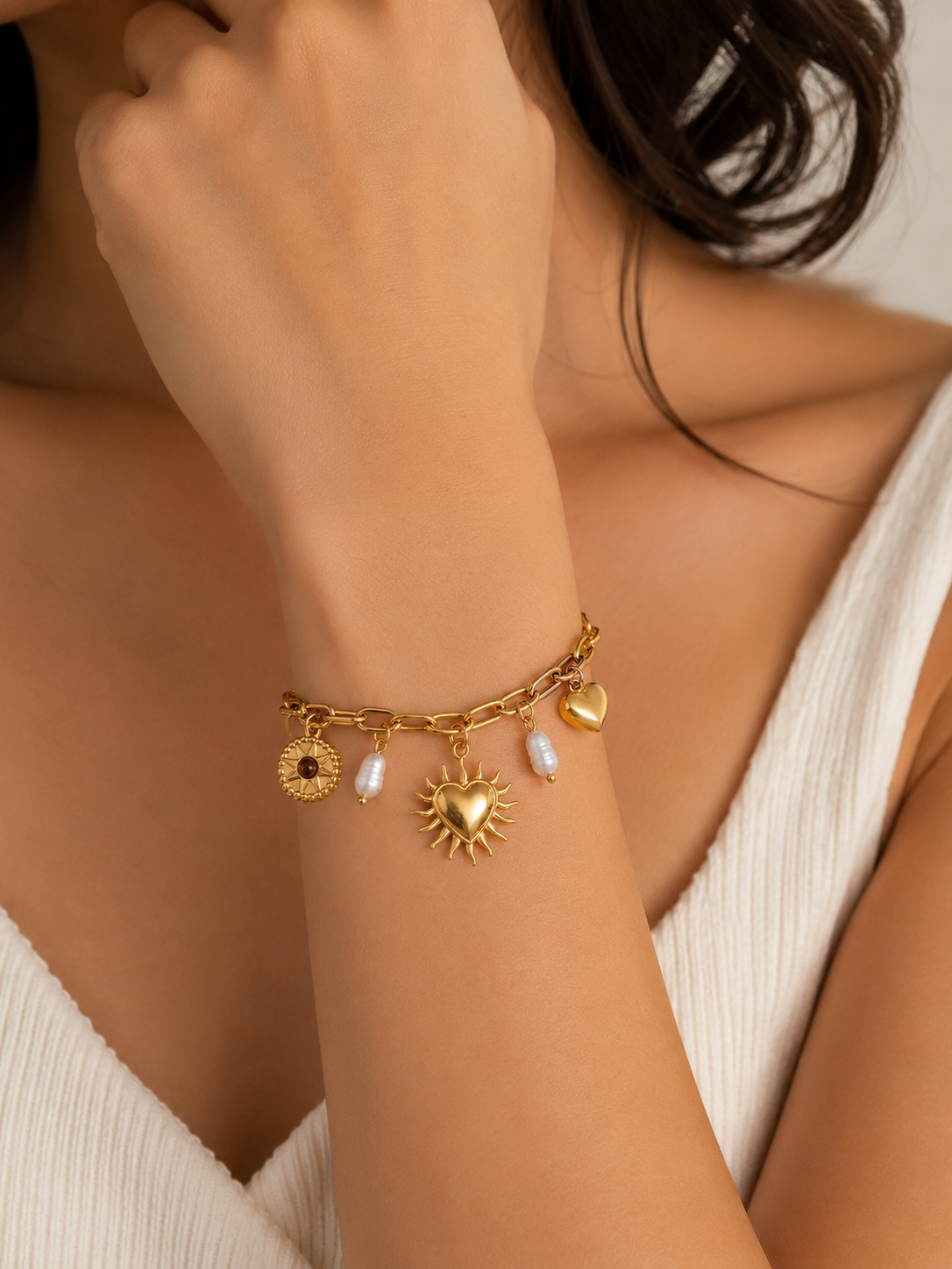 Soleil Heart Charm Bracelet – view 2 – Pabeena