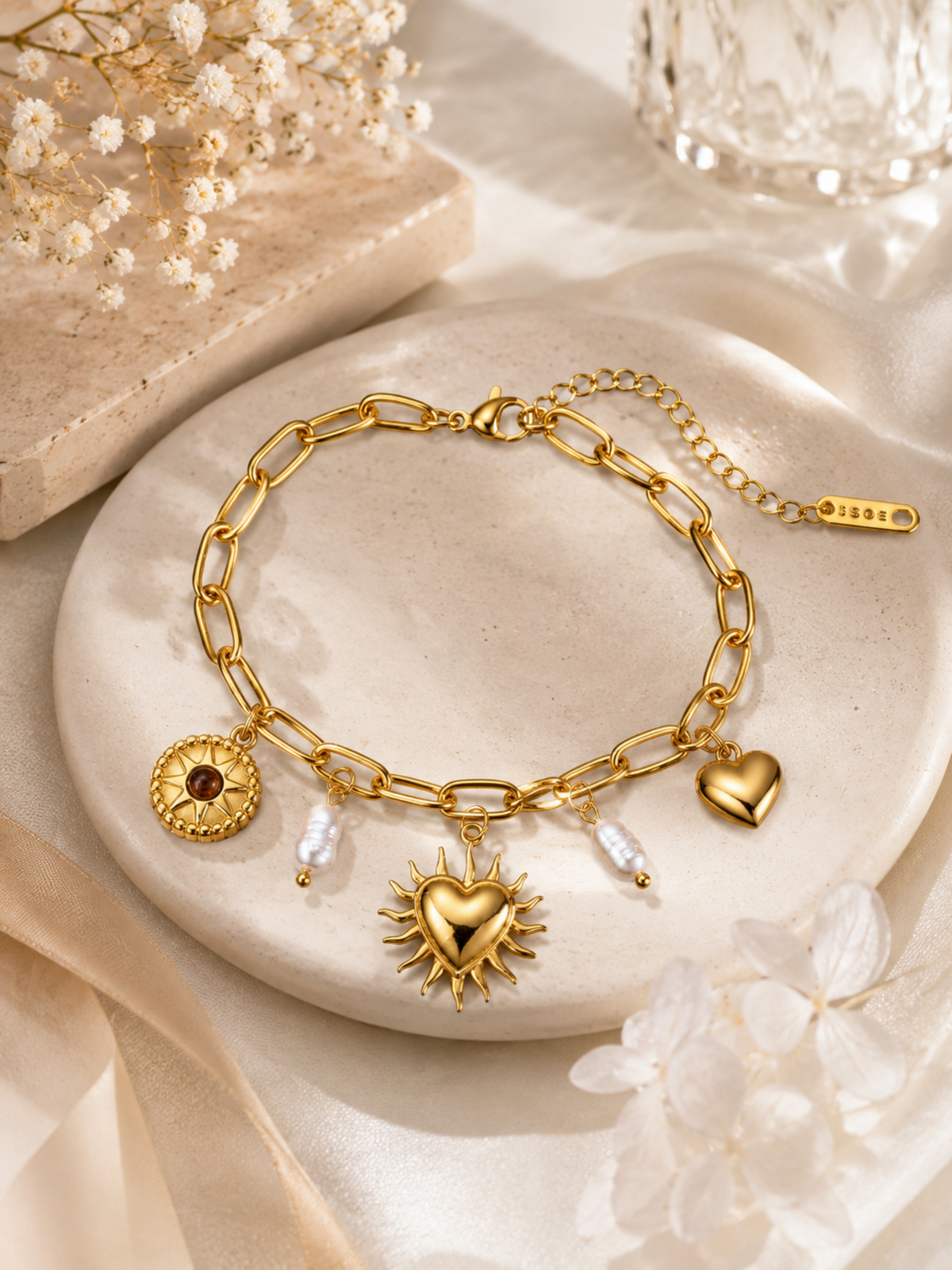 Soleil Heart Charm Bracelet – view 3 – Pabeena