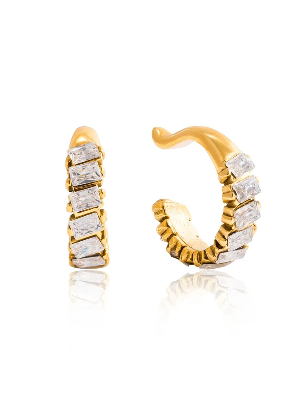 Baguette Arc Ear Cuffs – Gold Plated Zircon Ear Cuff Pair – Pabeena