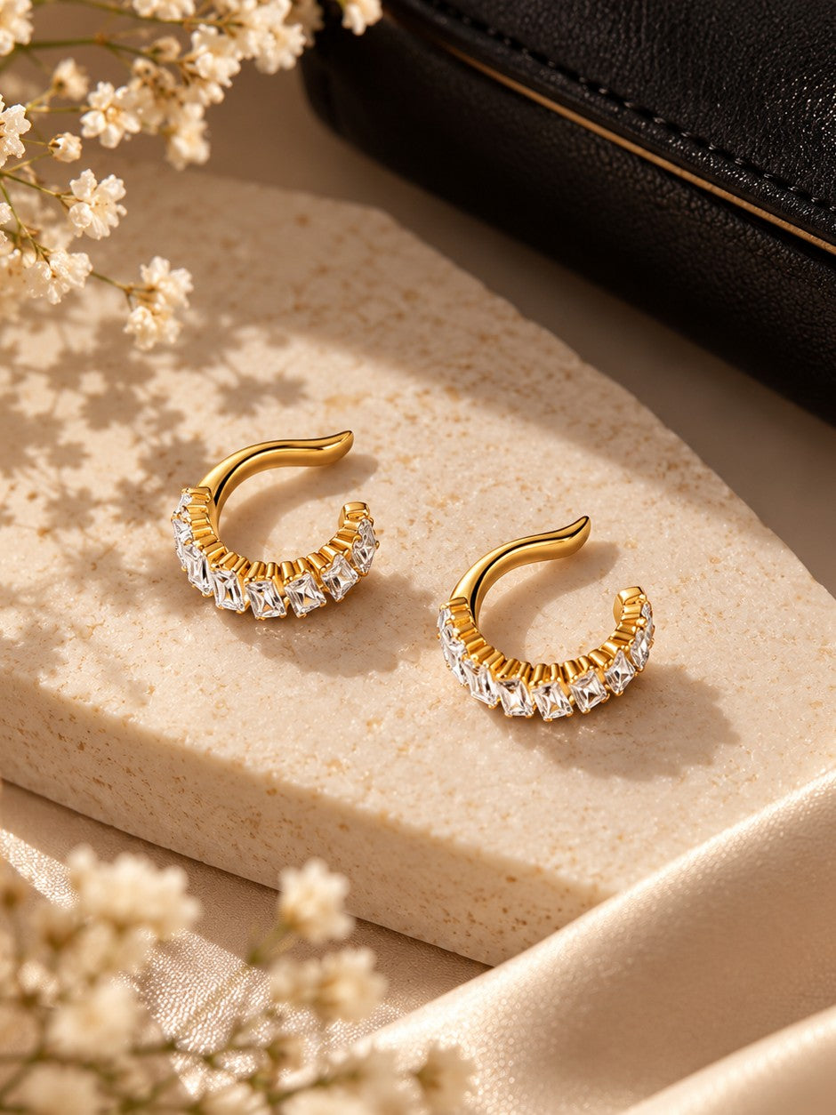 Baguette Arc Ear Cuffs – flat lay – Pabeena