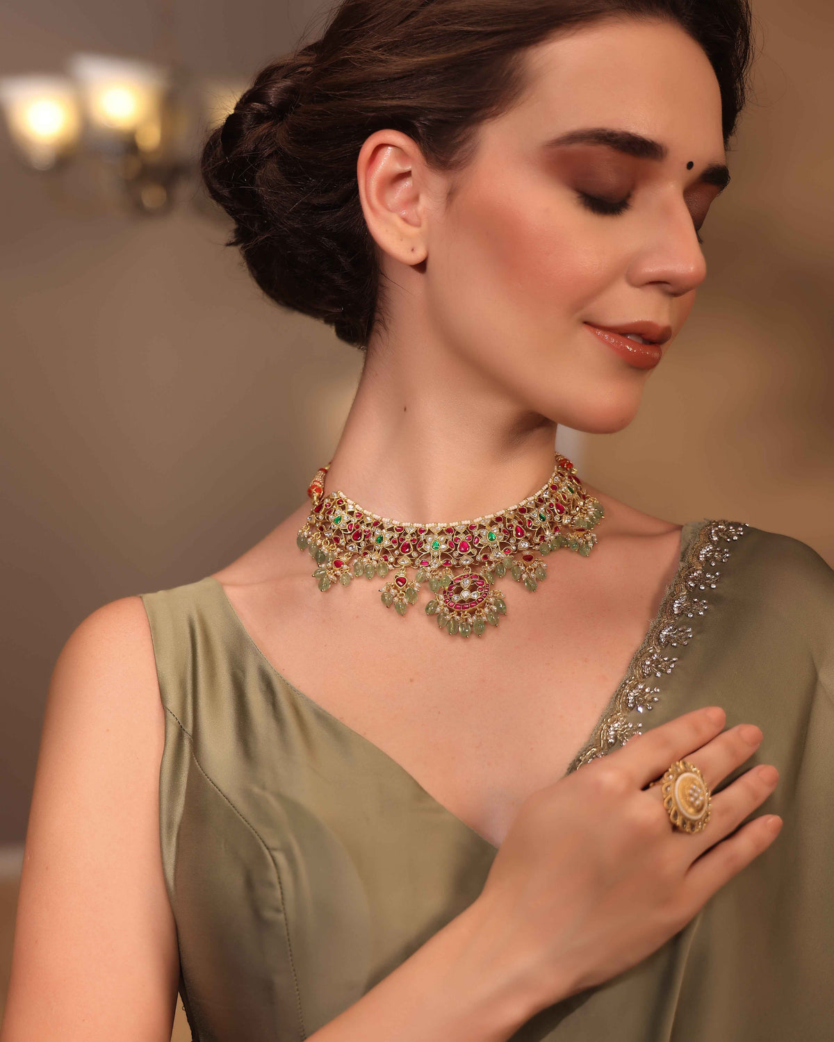 Gulnoor Antique Kundan Pearl Ring