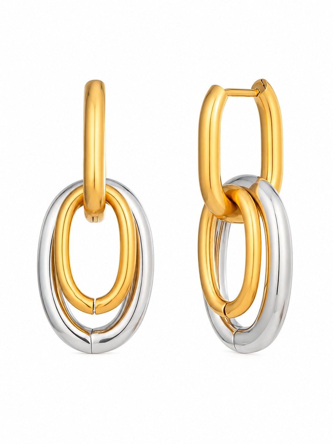 Double Loop Hoop Earrings – two-tone gold and silver oval link hoops – Pabeena