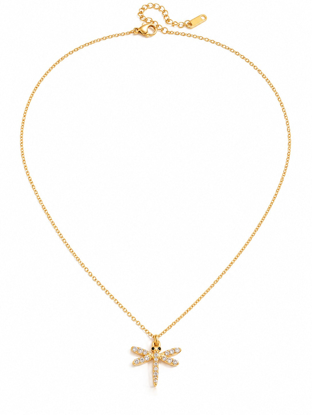 Dragonfly Glint Necklace – gold plated sparkling dragonfly pendant – Pabeena