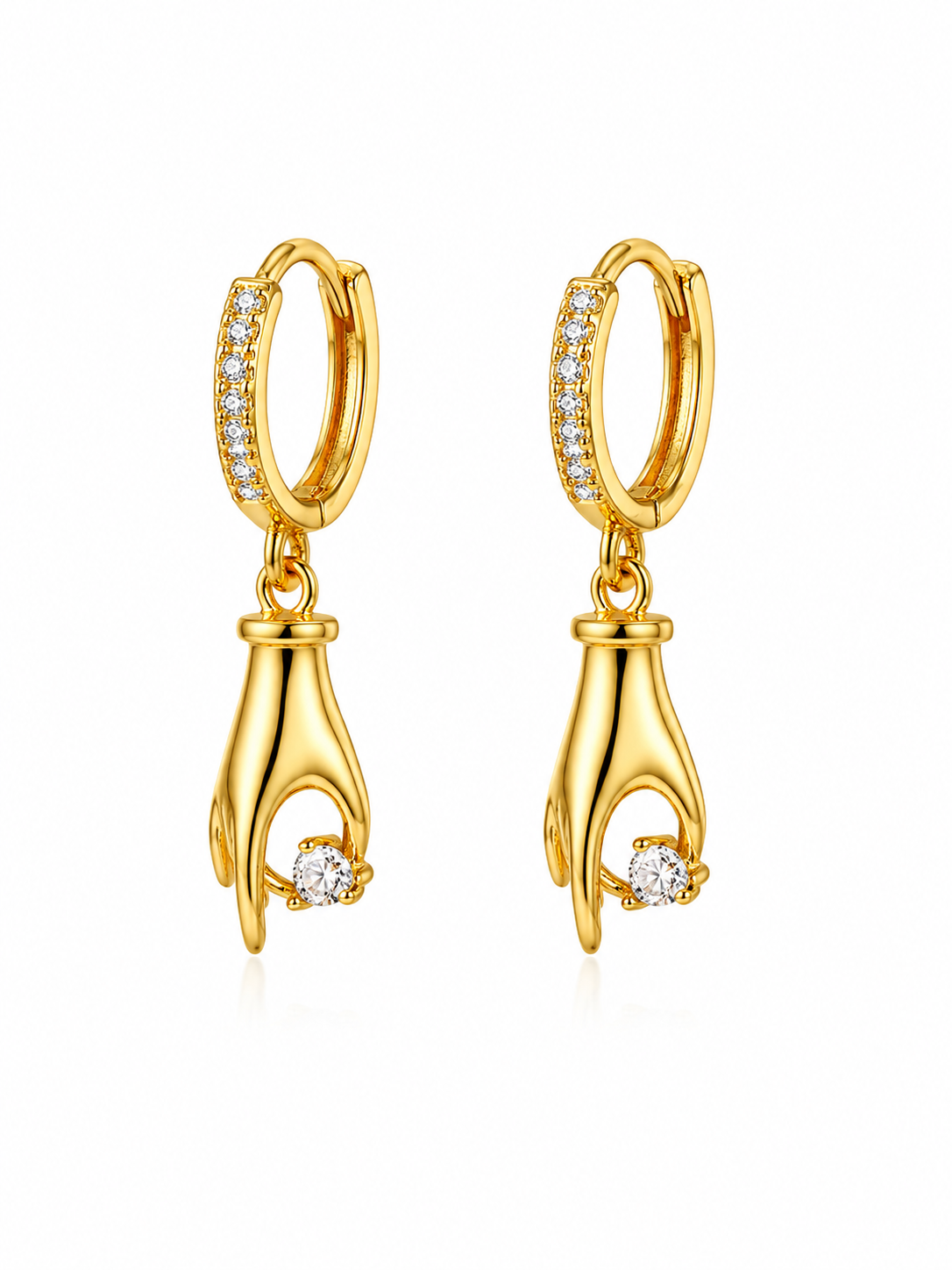 Grace Keeper Huggie Hoop Earrings – Gold Plated Hand Charm Hoops – Pabeena