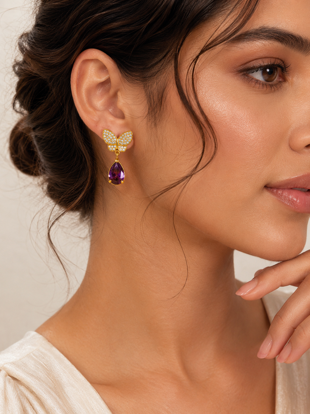 Amethyst Flutter Drop Earrings – view 2 – Pabeena