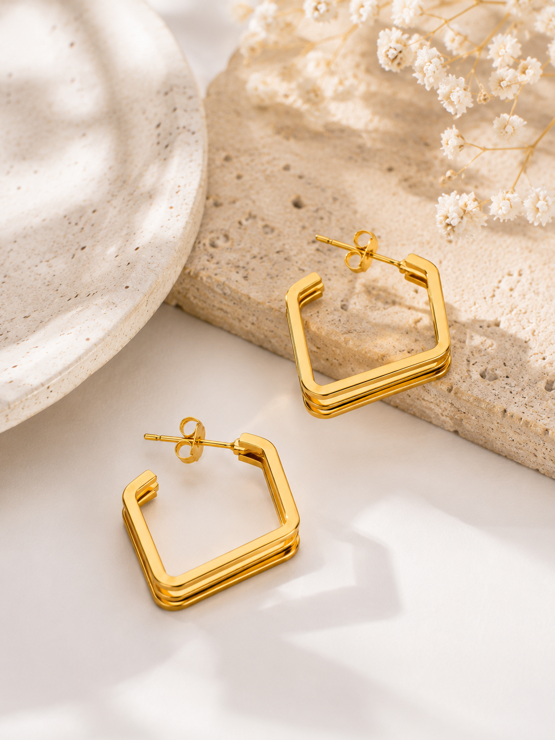 Luxe Geo Square Hoop Earrings – view 2 – Pabeena