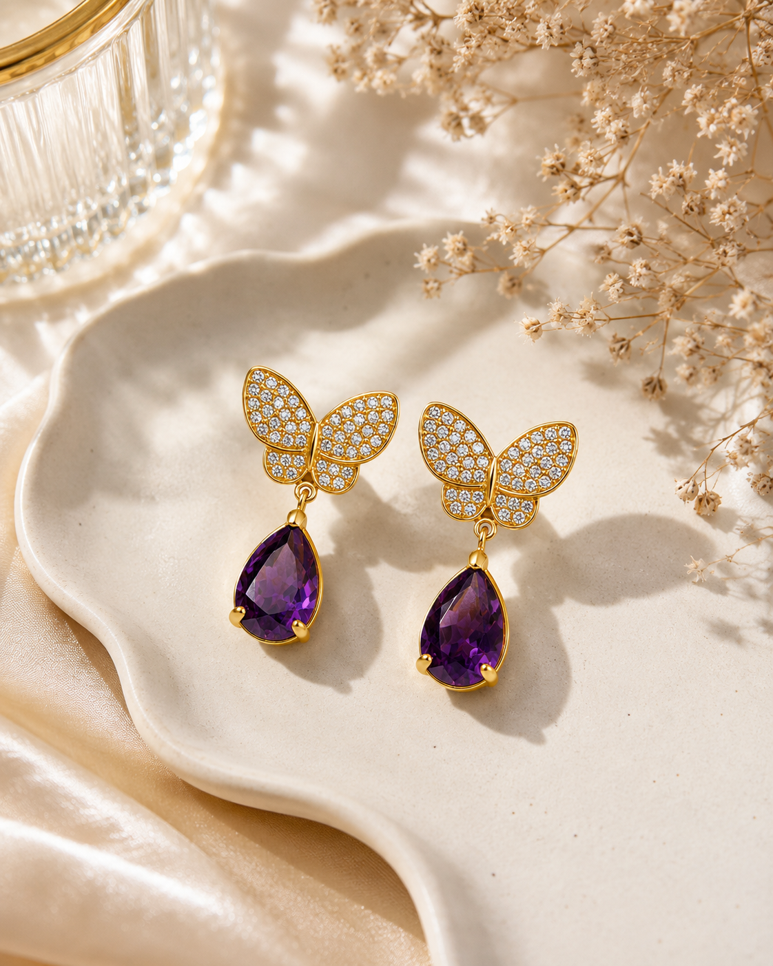 Amethyst Flutter Drop Earrings – view 3 – Pabeena